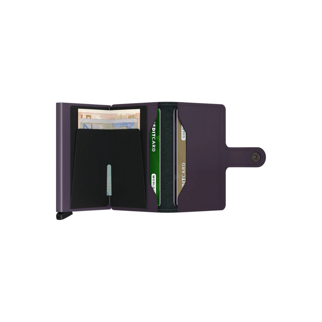 Secrid portafogli compatto in alluminio e pelle "Miniwallet Matte" Viola MM.DARK PURPLE