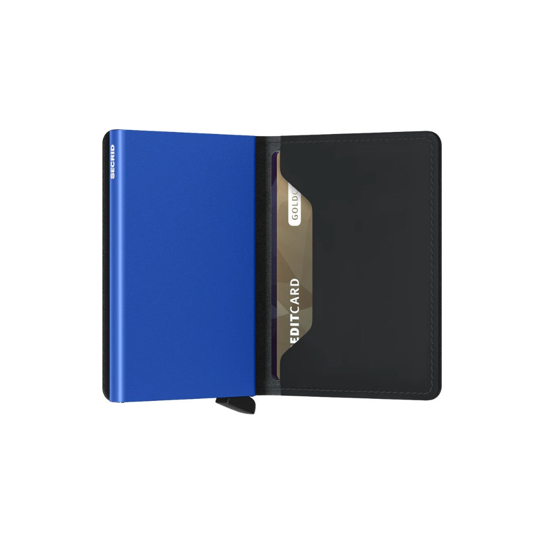 Secrid portafogli compatto in alluminio e pelle "Slimwallet Matte" Nero SM.BLACK & BLUE