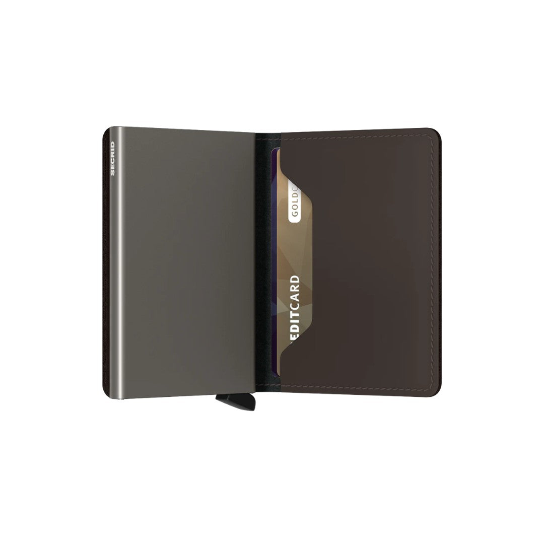Secrid portafogli compatto in alluminio e pelle "Slimwallet Matte" Marrone SM.TRUFFLE