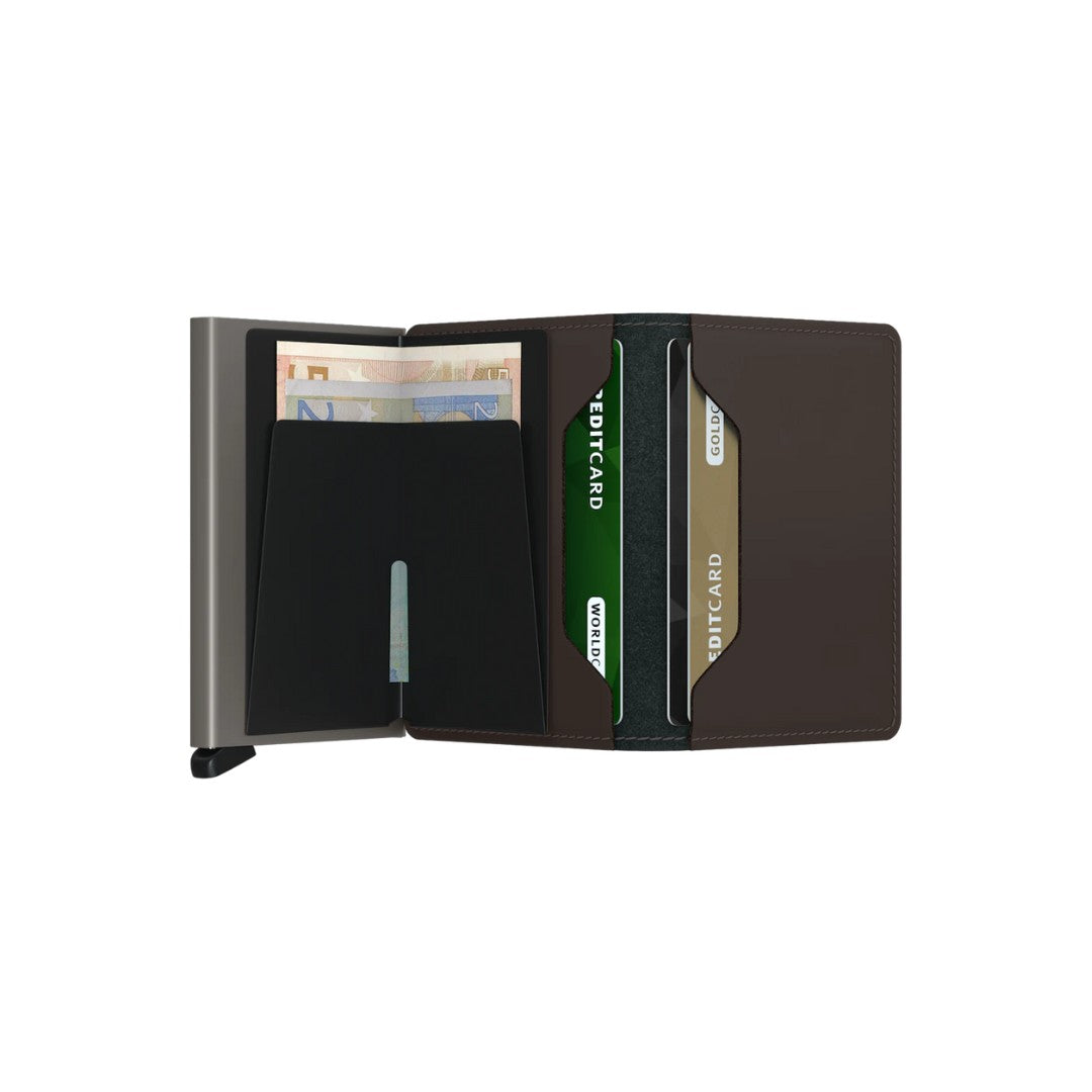 Secrid portafogli compatto in alluminio e pelle "Slimwallet Matte" Marrone SM.TRUFFLE