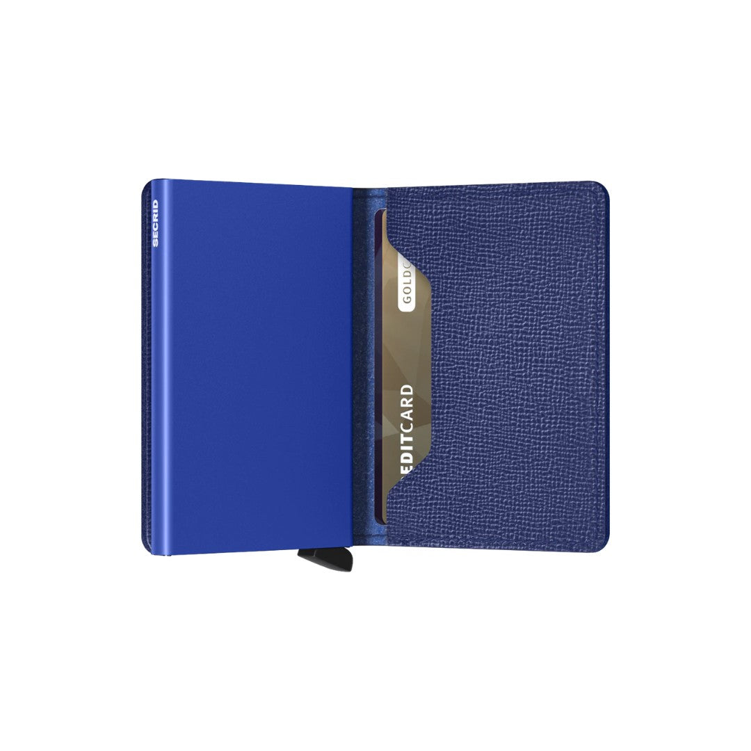 Secrid portafogli compatto in alluminio e pelle "Slimwallet Crisple" Blu SC.COBALT