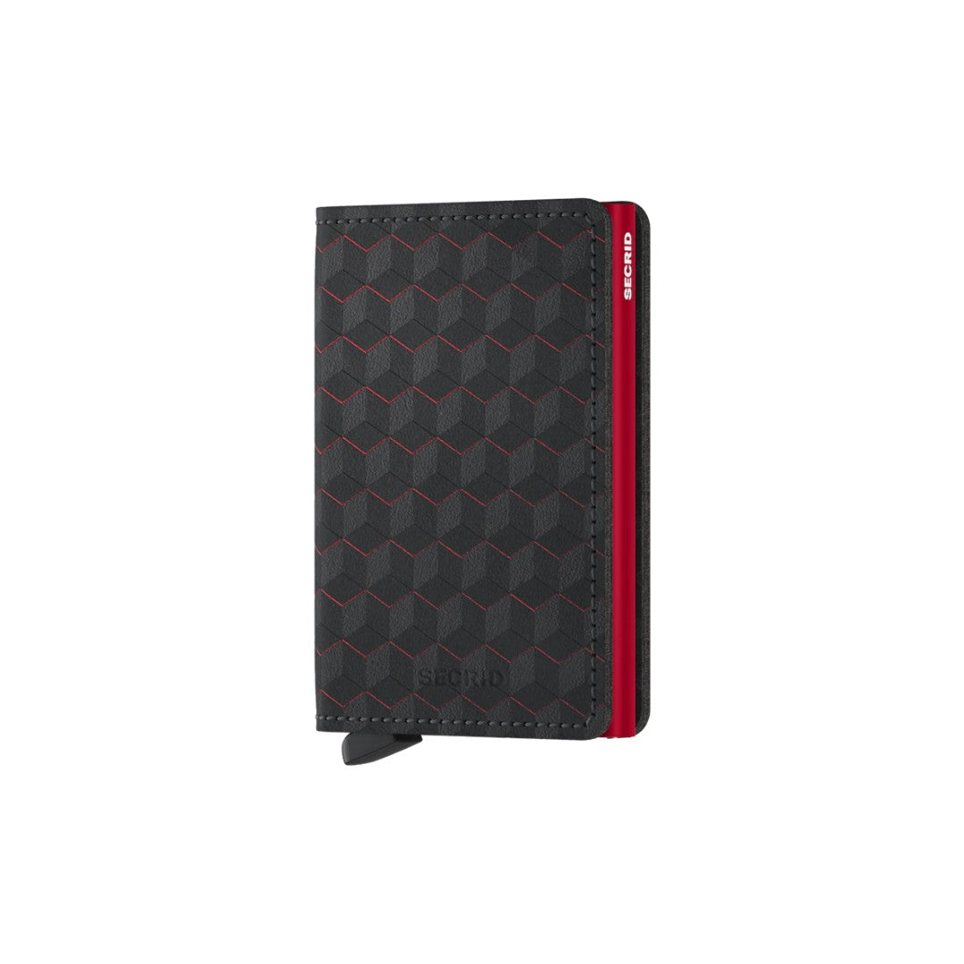 Secrid portafogli compatto in alluminio e pelle "Slimwallet Optical" Nero SOP.BLACK-RED