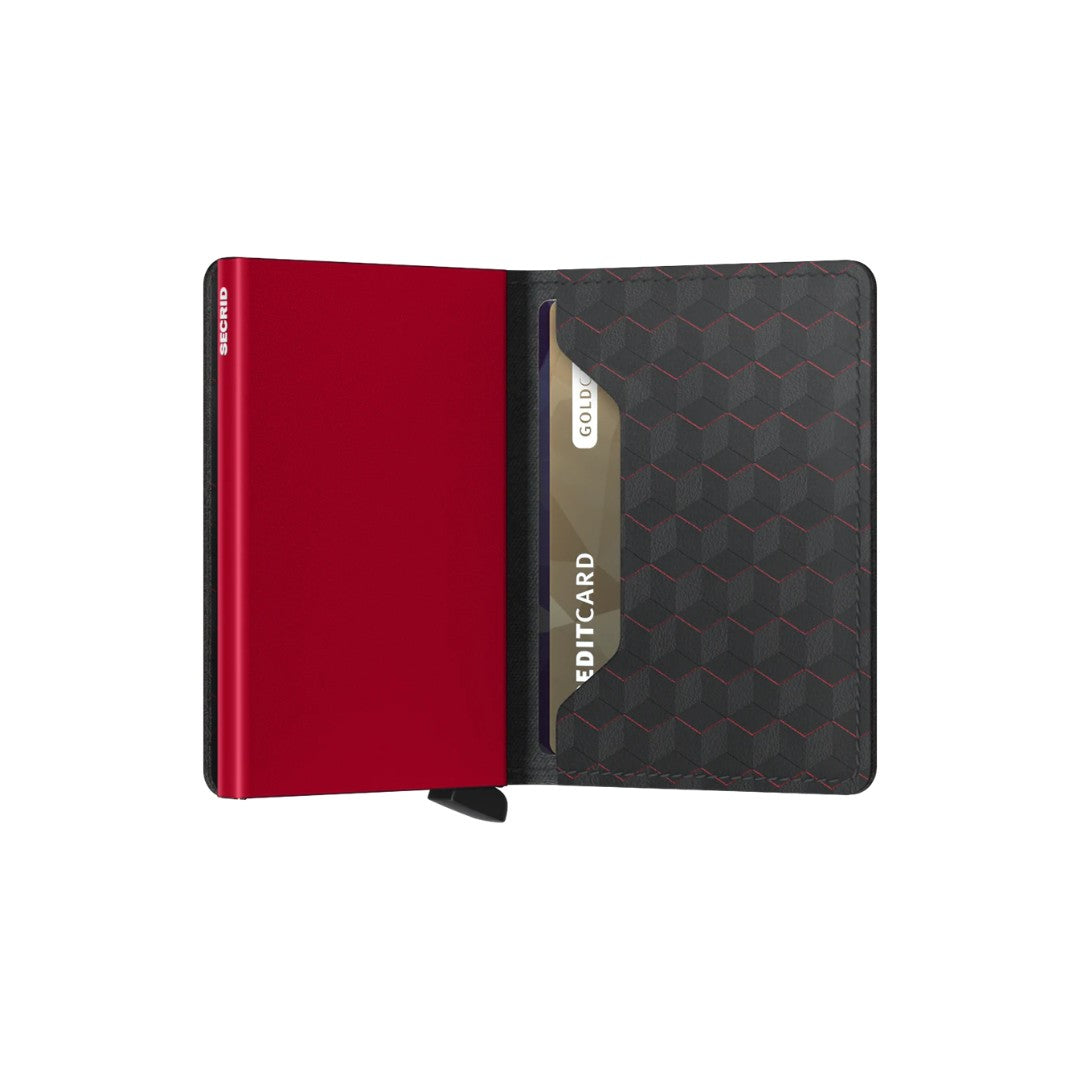 Secrid portafogli compatto in alluminio e pelle "Slimwallet Optical" Nero SOP.BLACK-RED
