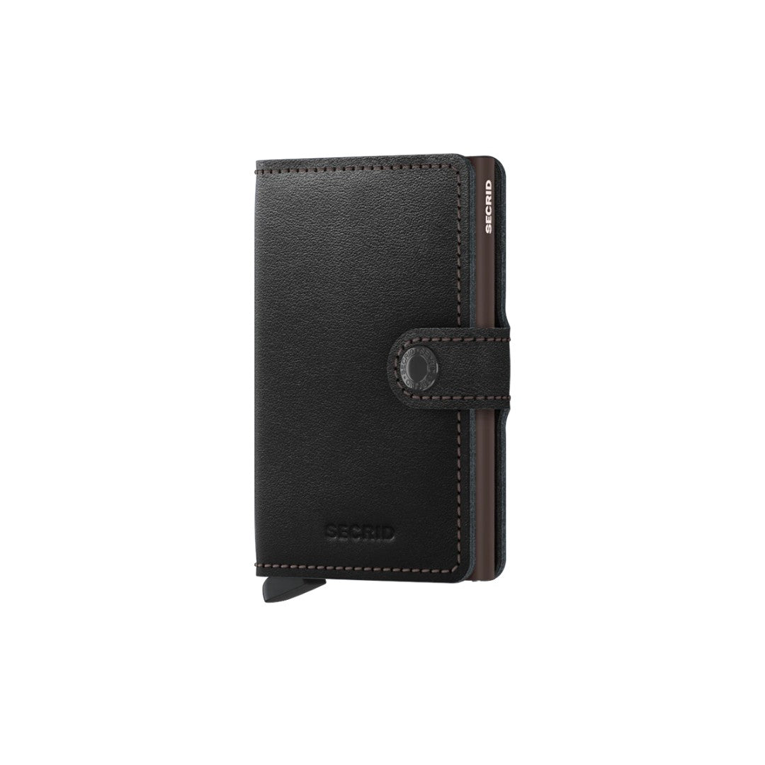 Secrid portafogli compatto in alluminio e pelle "Miniwallet Original" Nero MO.BLACK-BROWN