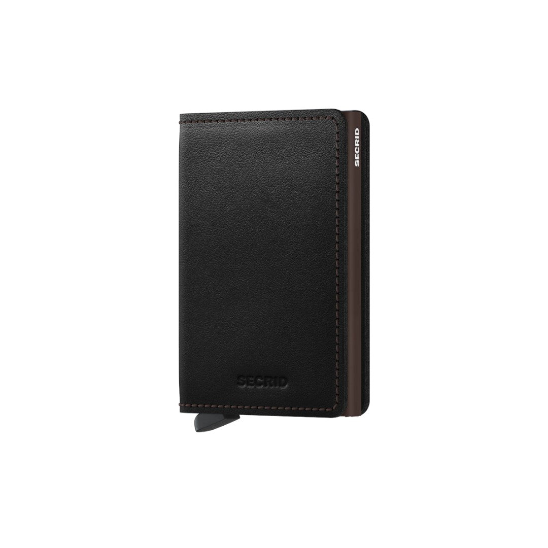 Secrid portafogli compatto in alluminio e pelle "Slimwallet Original" Nero SO.BLACK-BROWN