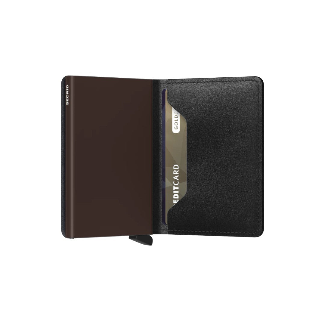 Secrid portafogli compatto in alluminio e pelle "Slimwallet Original" Nero SO.BLACK-BROWN