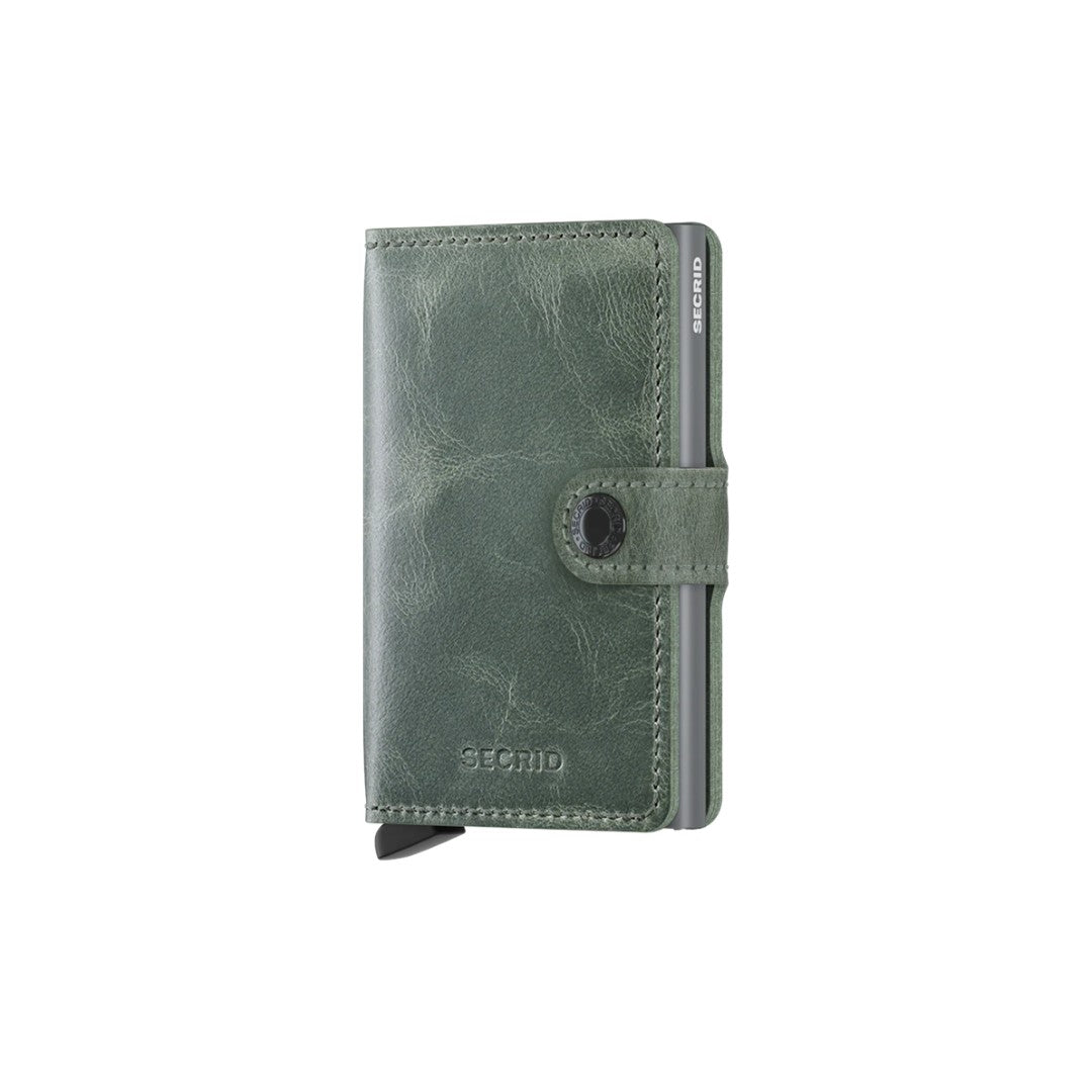 Secrid portafogli compatto in alluminio e pelle "Miniwallet Vintage" Verde MV.SAGE
