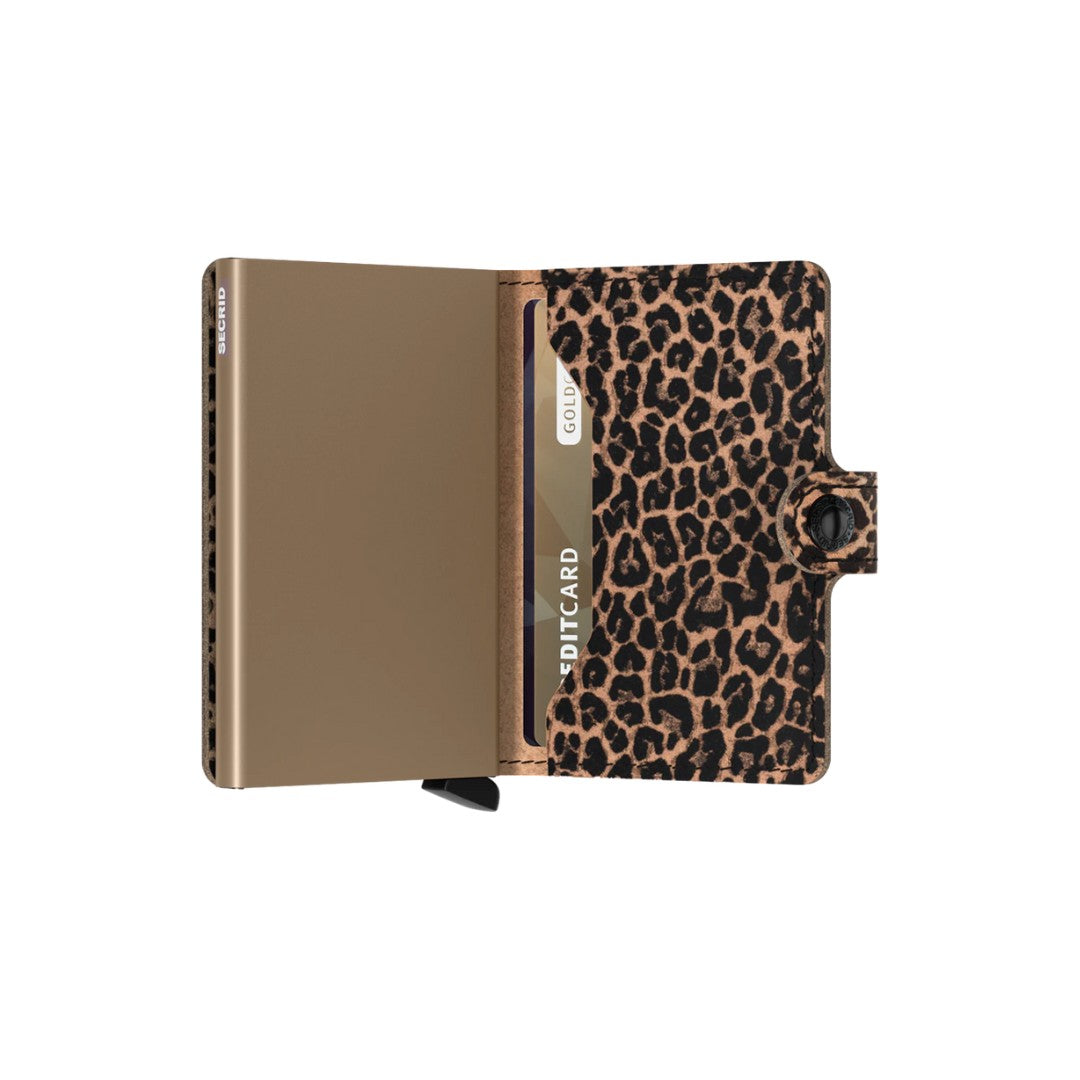 Secrid portafogli compatto in alluminio e pelle "Miniwallet Leo" Animalier MLE.BEIGE