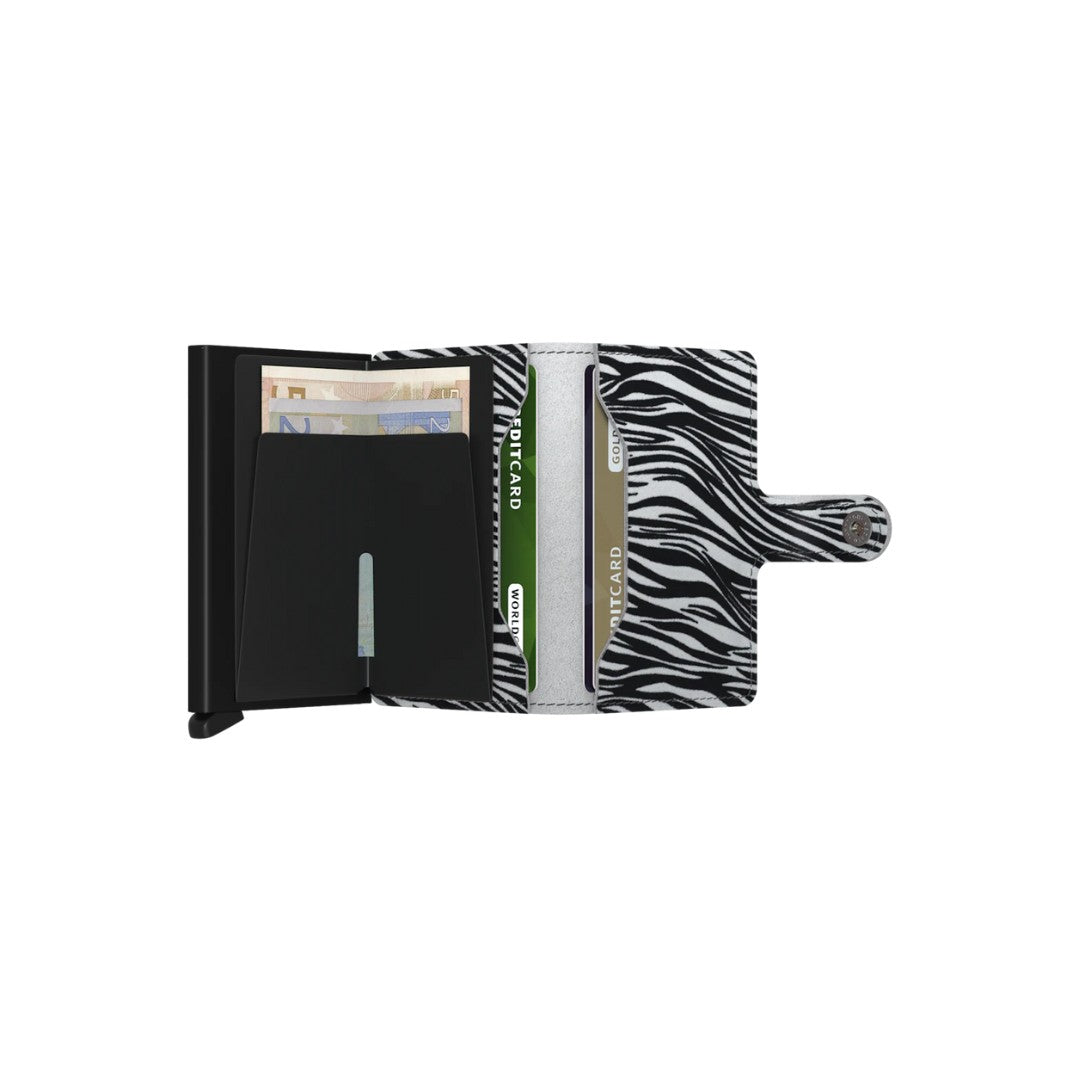 Secrid portafogli compatto in alluminio e pelle "Miniwallet Zebra" Animalier MZE.LIGHT GREY
