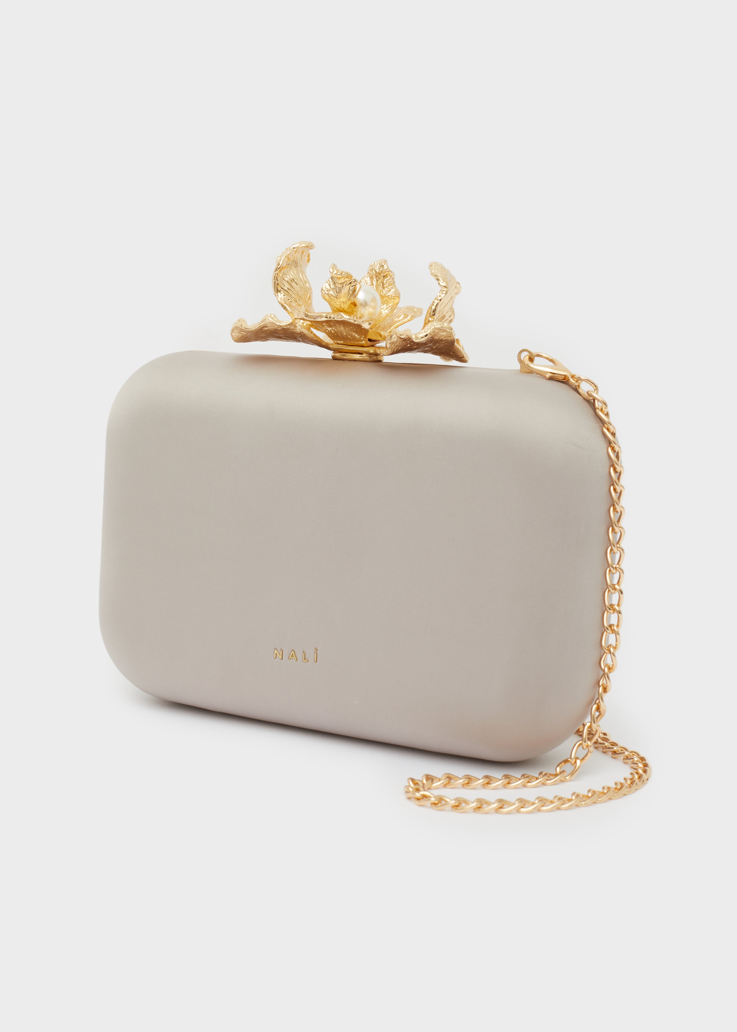 Nalì pochette in raso "Fiore" Tortora HKPC0294.TORTORA