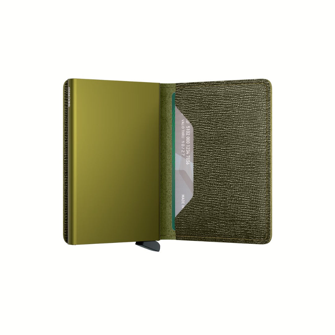 Secrid portafogli compatto in alluminio e pelle "Slimwallet Crisple" Verde SC.KELP