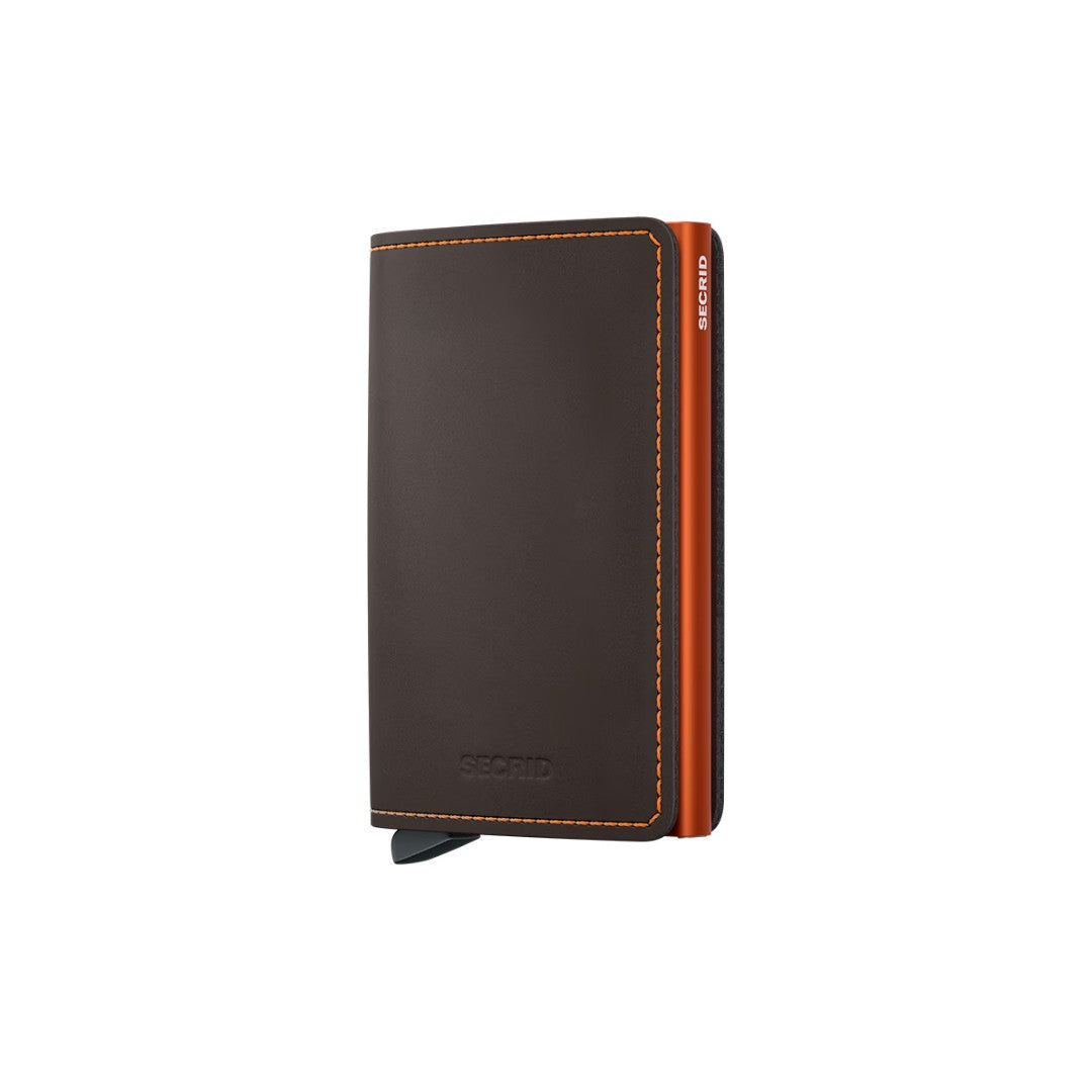 Secrid portafogli compatto in alluminio e pelle "Slimwallet Matte" Marrone SM.TRUFFLE & ORANGE