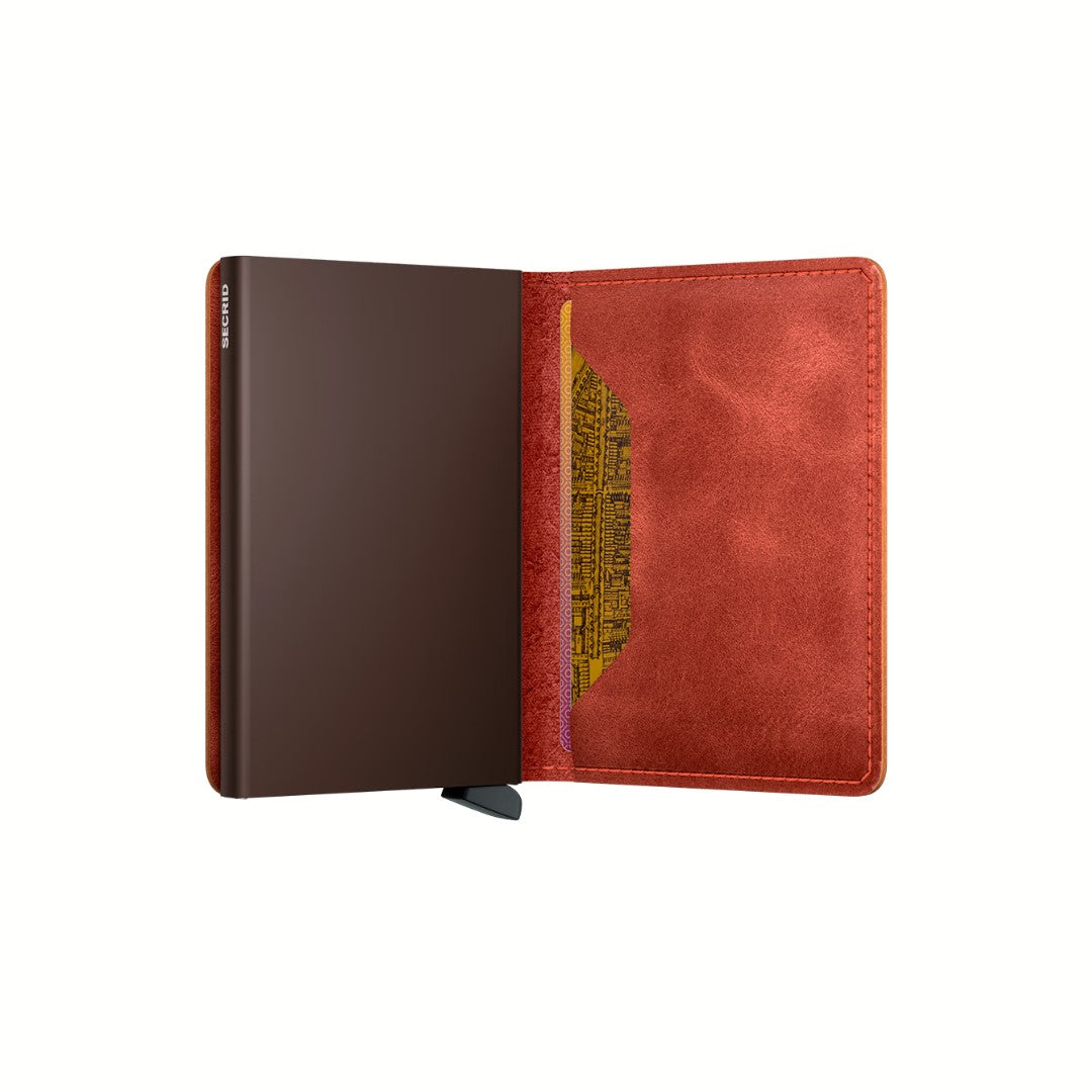 Secrid portafogli compatto in alluminio e pelle "Slimwallet Vintage" Arancione SV.ORANGE