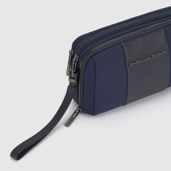 Piquadro pochette in tessuto e pelle "Brief 2 Blu AC5940BR2R.BLU