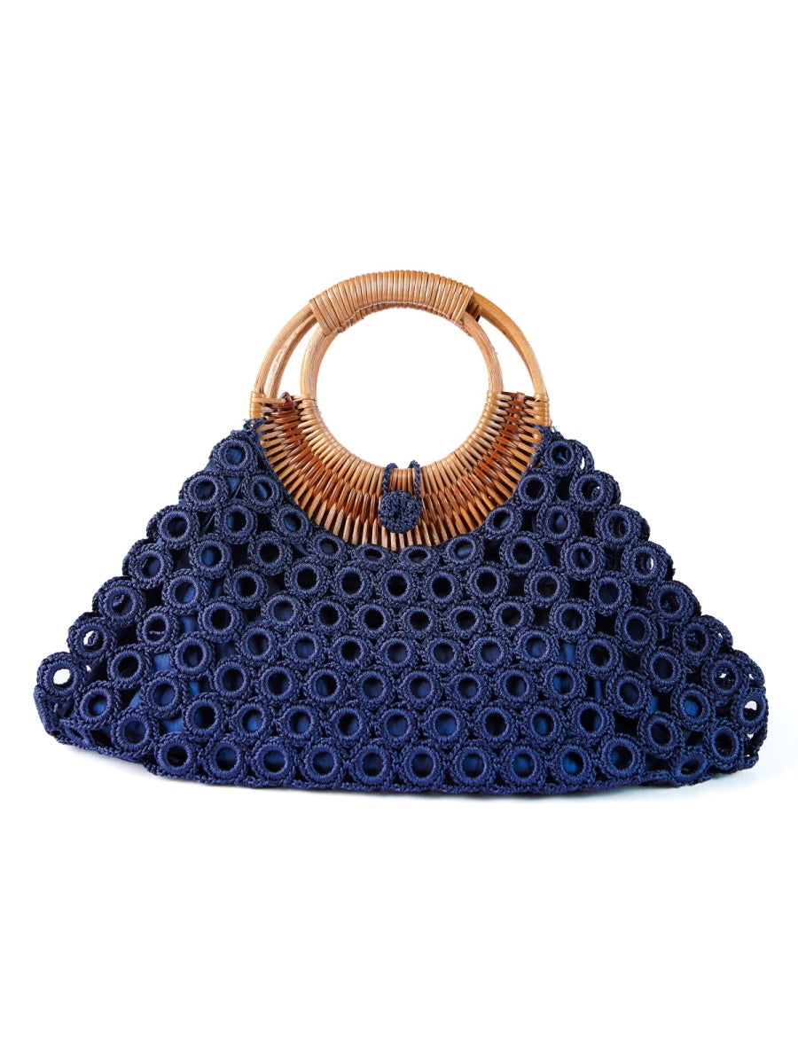 ENRICO VERSARI borsa a mano in tessuto "Madame" Blu CROCHET.NAVY