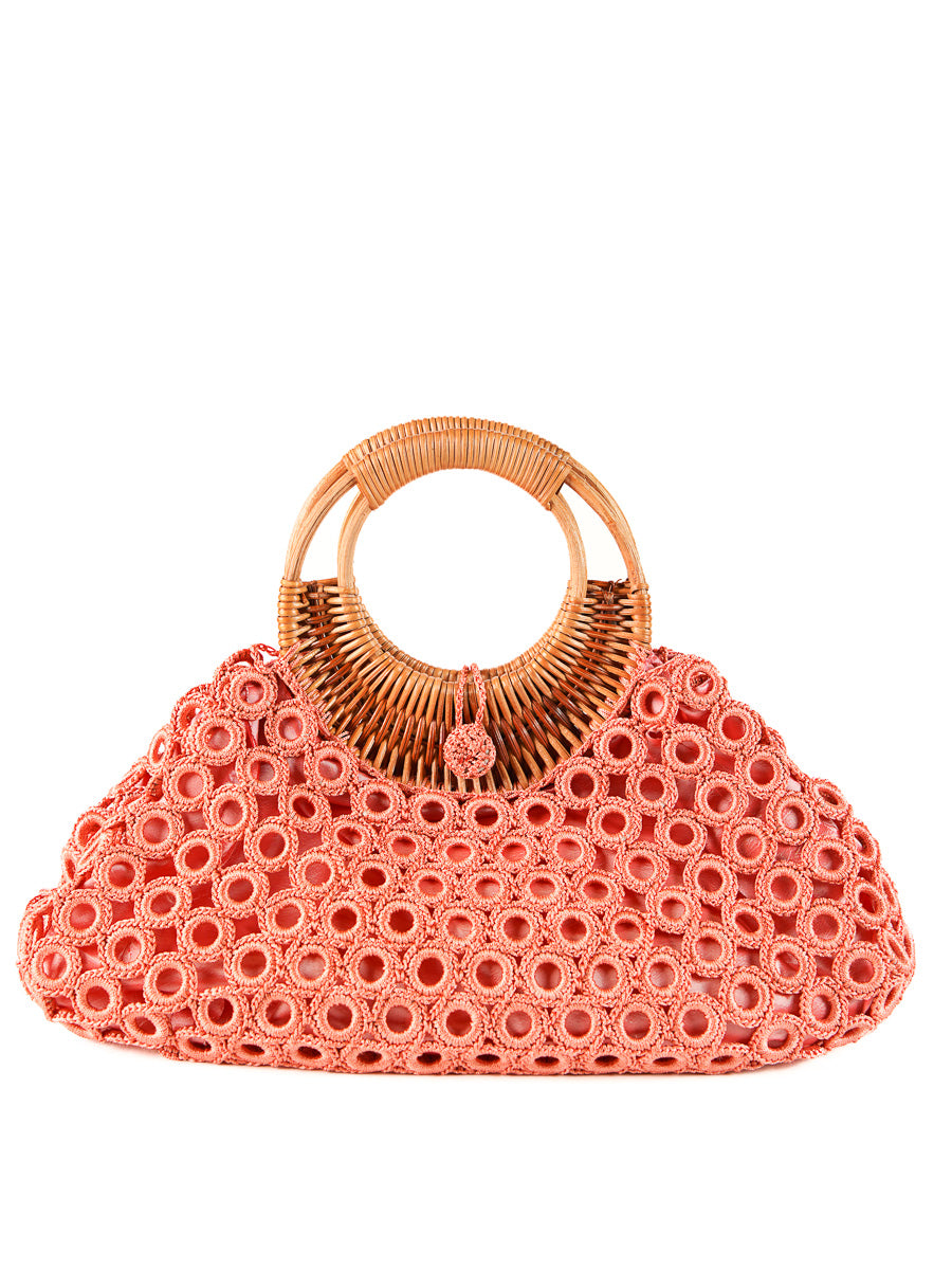 ENRICO VERSARI borsa a mano in tessuto "Madame" Corallo CROCHET.RED PASTLE