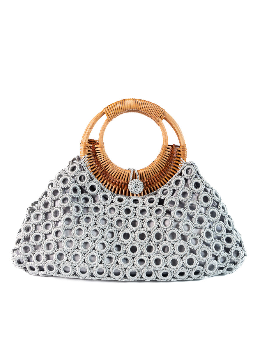 ENRICO VERSARI borsa a mano in tessuto "Madame" Grigio CROCHET.SKY BLU