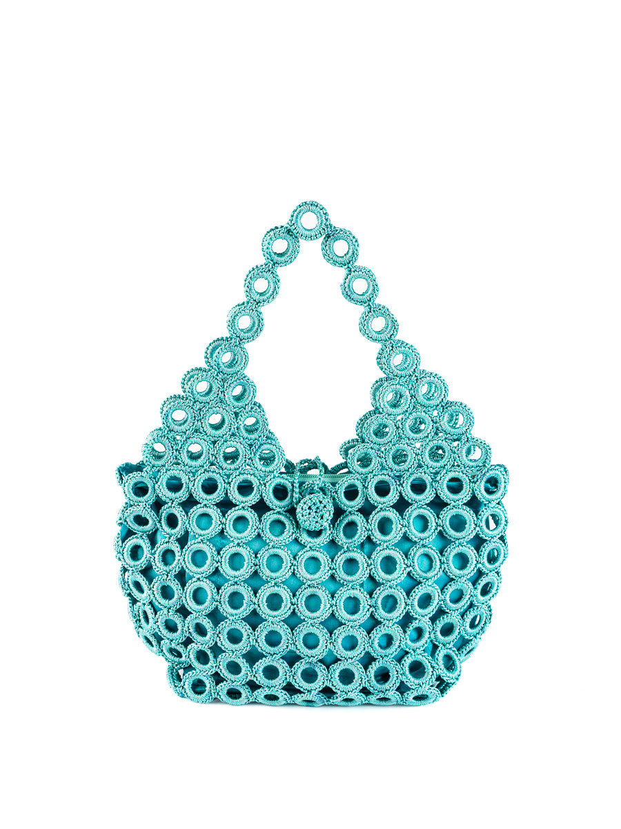 ENRICO VERSARI borsa a spalla in tessuto "Madame" Verde acqua CROCHET/M.GREEN