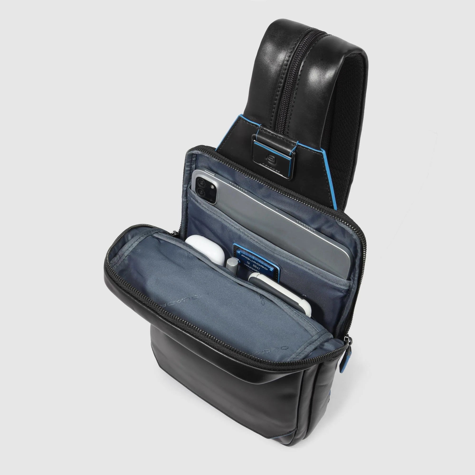 Piquadro monospalla in pelle "Blue Square" Nero CA6589B2.N