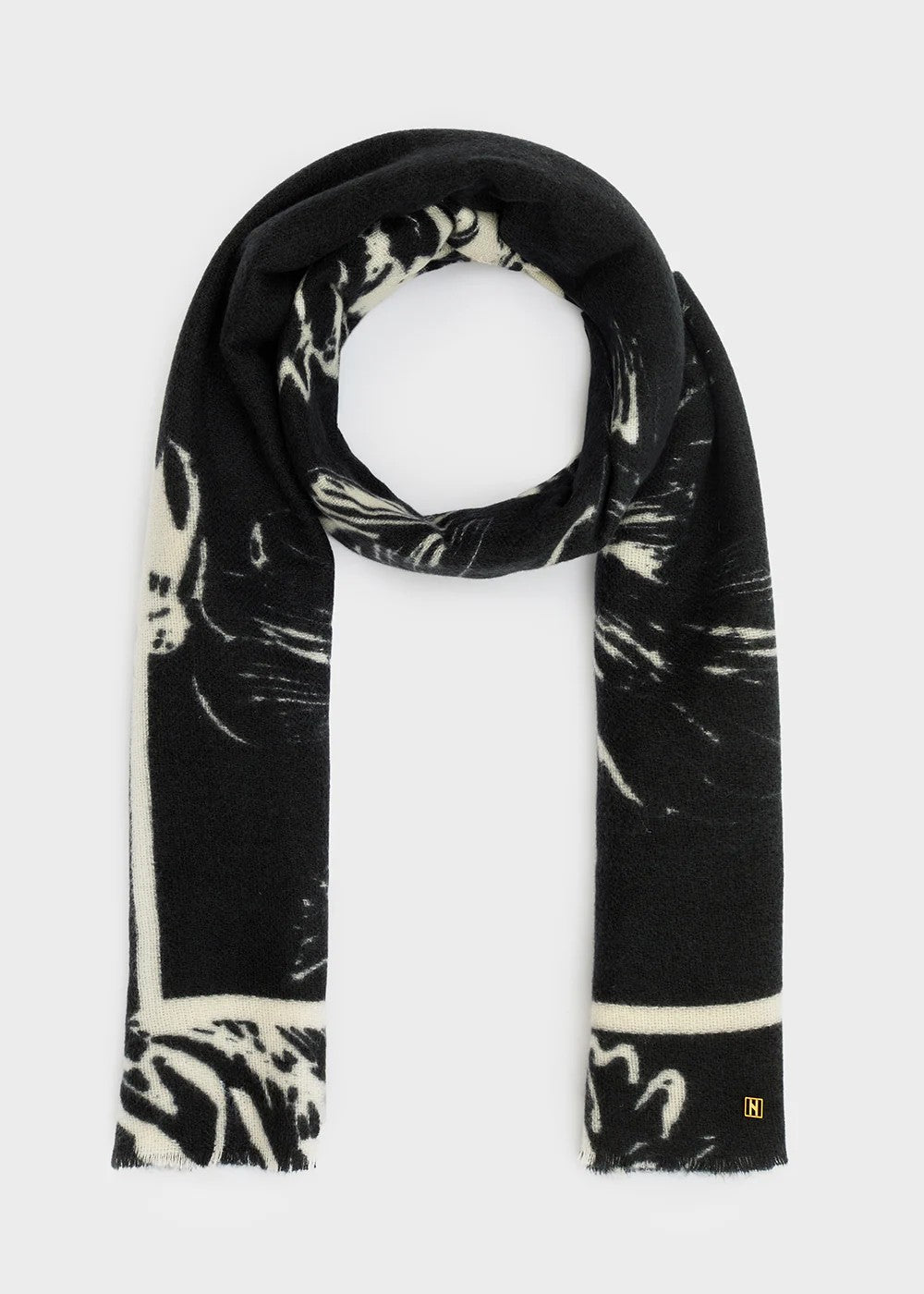 Nalì sciarpa in poliestere "Foglie" Bianco e nero LASC0299.BIANCO/NERO
