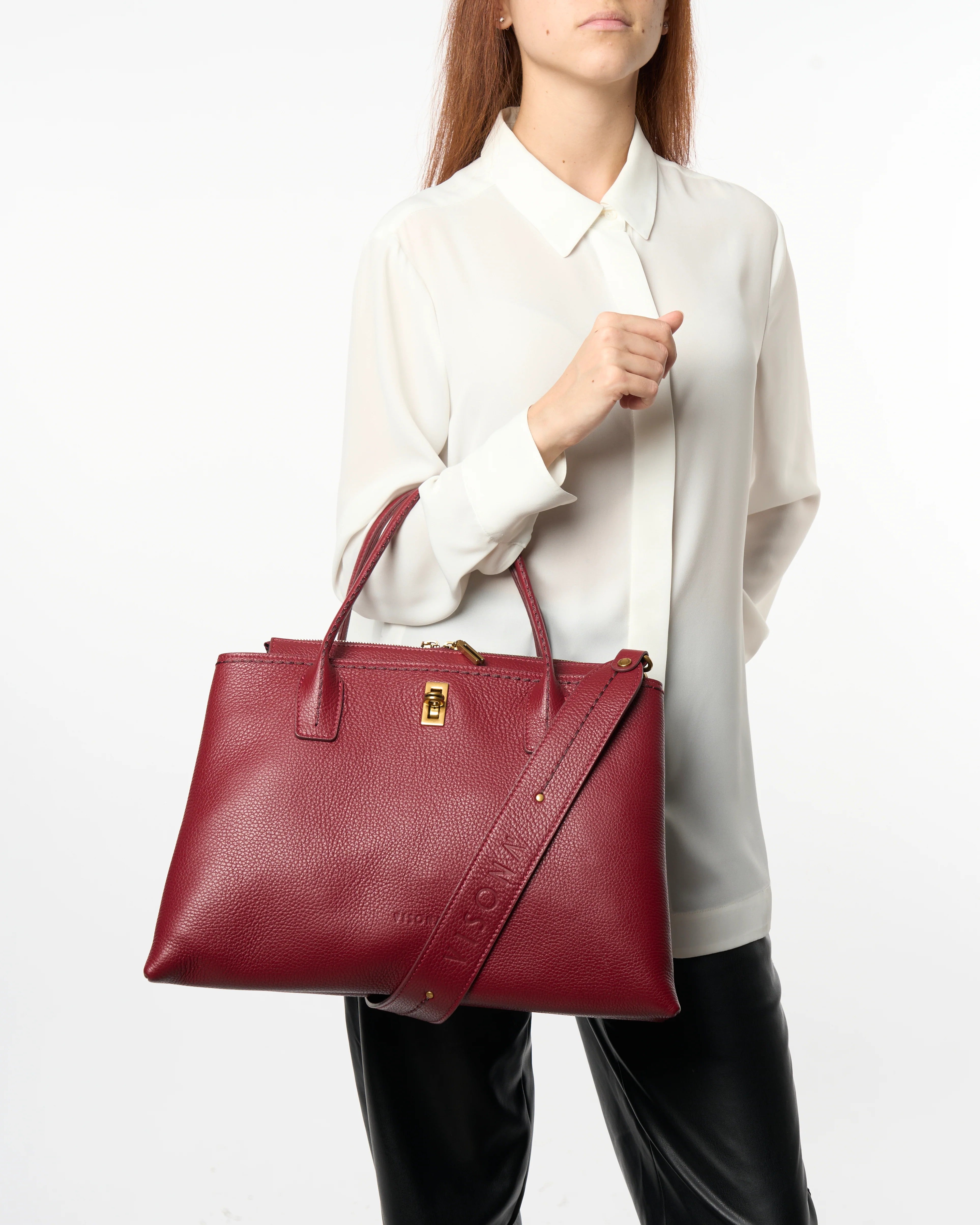 Visonà borsa a mano in pelle "Penelope" Bordeaux 25513.VINO