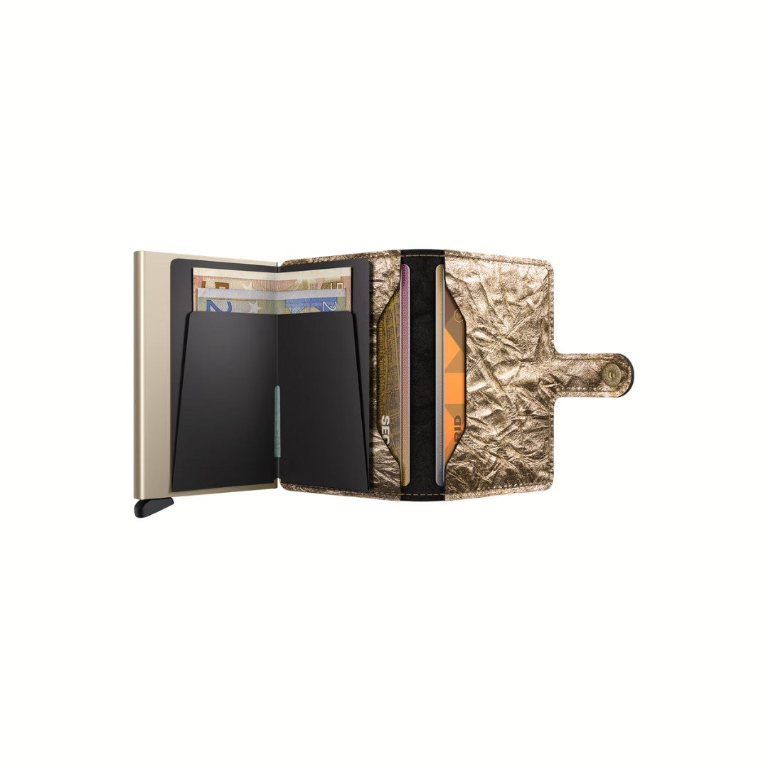 Secrid portafogli compatto in alluminio e pelle "Miniwallet Crunch" Oro MCR.GOLD