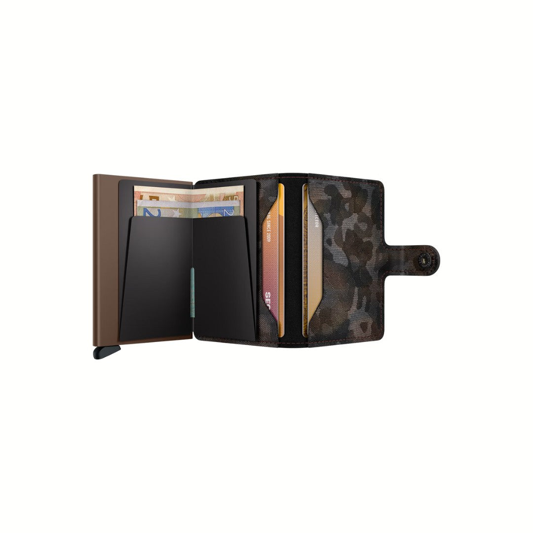 Secrid portafogli compatto in alluminio e pelle "Miniwallet Jungle" Camouflage MJU.BROWN