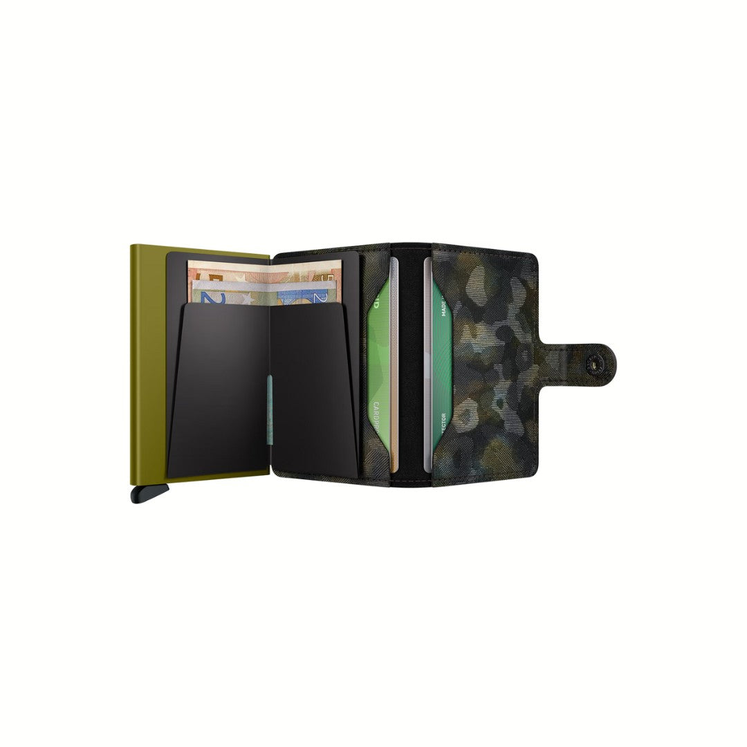 Secrid portafogli compatto in alluminio e pelle "Miniwallet Jungle" Camouflage MJU.MOSS