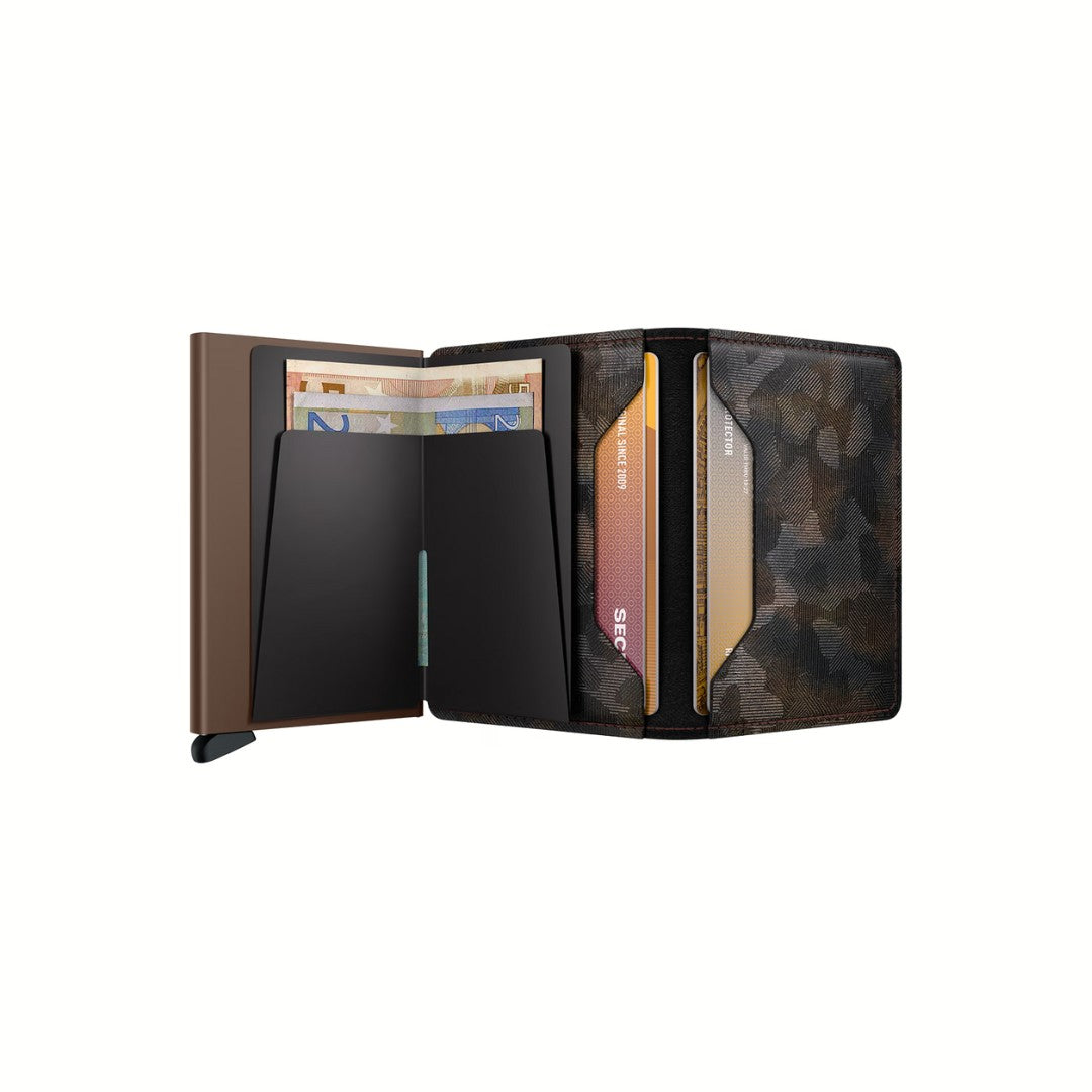 Secrid portafogli compatto in alluminio e pelle "Slimwallet Jungle" Camouflage SJU.BROWN