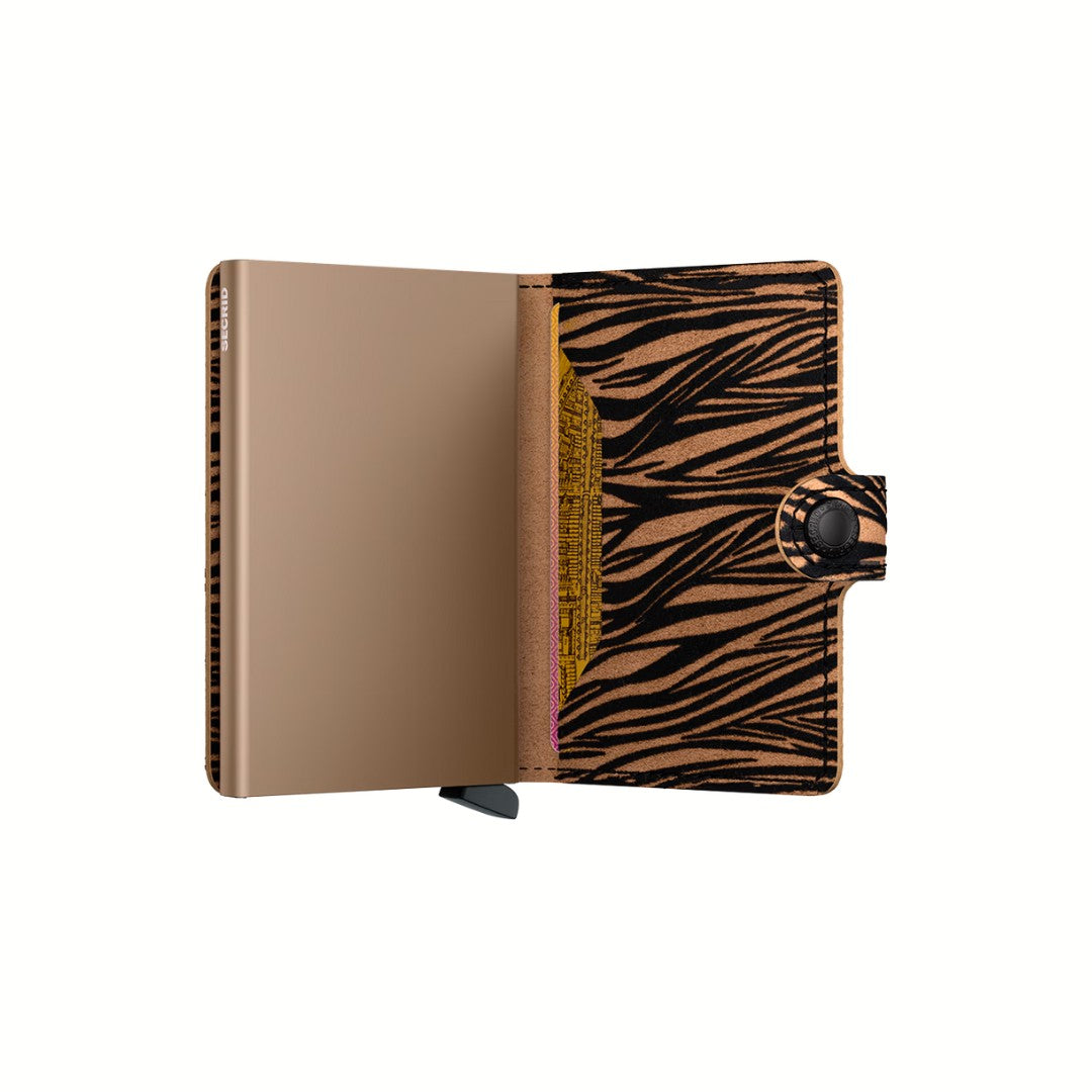 Secrid portafogli compatto in alluminio e pelle "Miniwallet Zebra" Animalier MZE.BEIGE