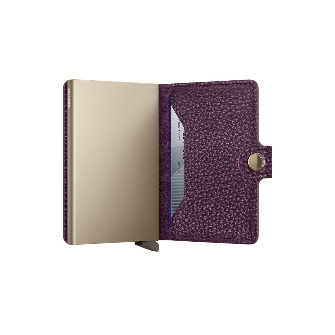 Secrid portafogli compatto in alluminio e pelle "Miniwallet Pebble" Viola MPE.GRAPE