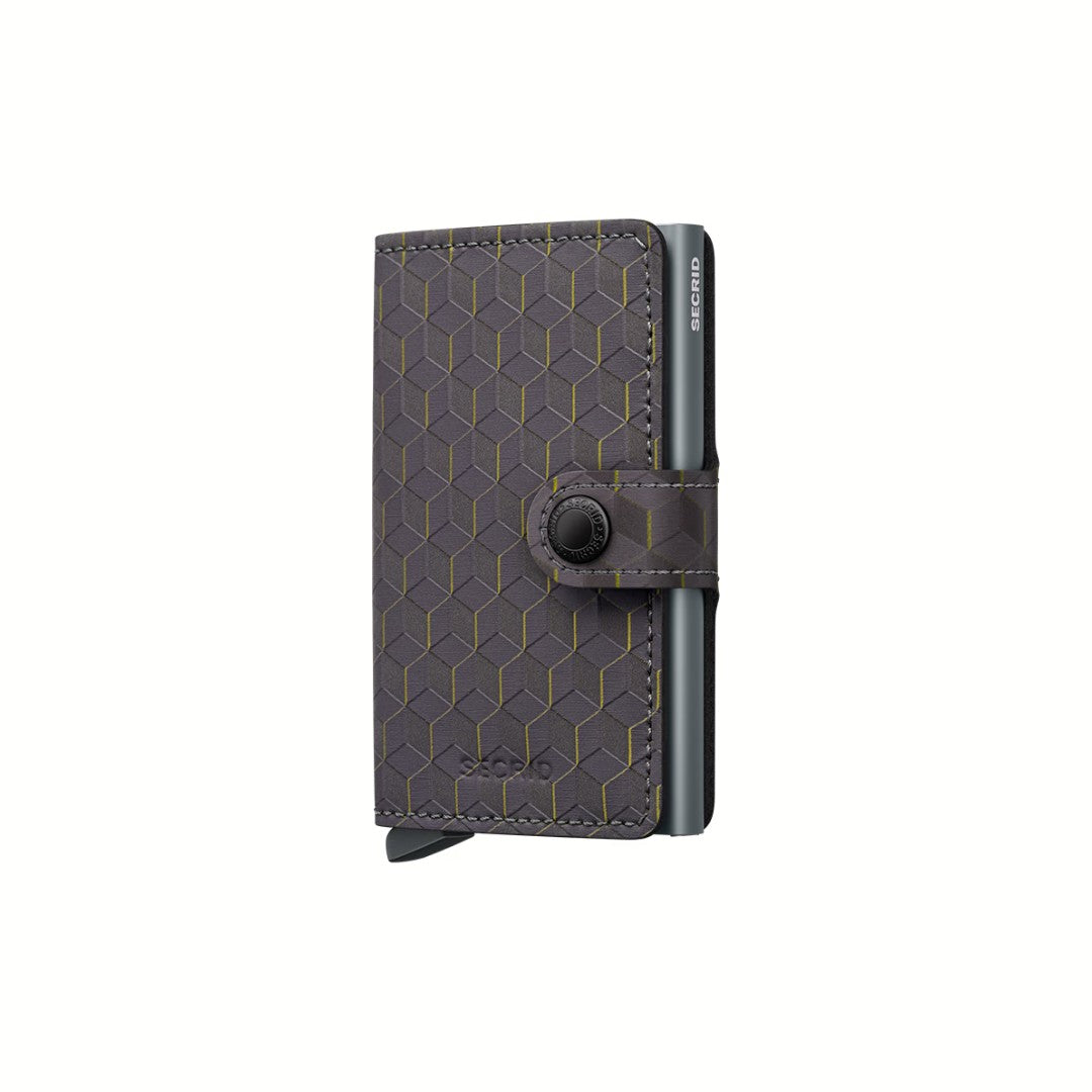Secrid portafogli compatto in alluminio e pelle "Miniwallet Optical" Grigio MOP.GREY & YELLOW
