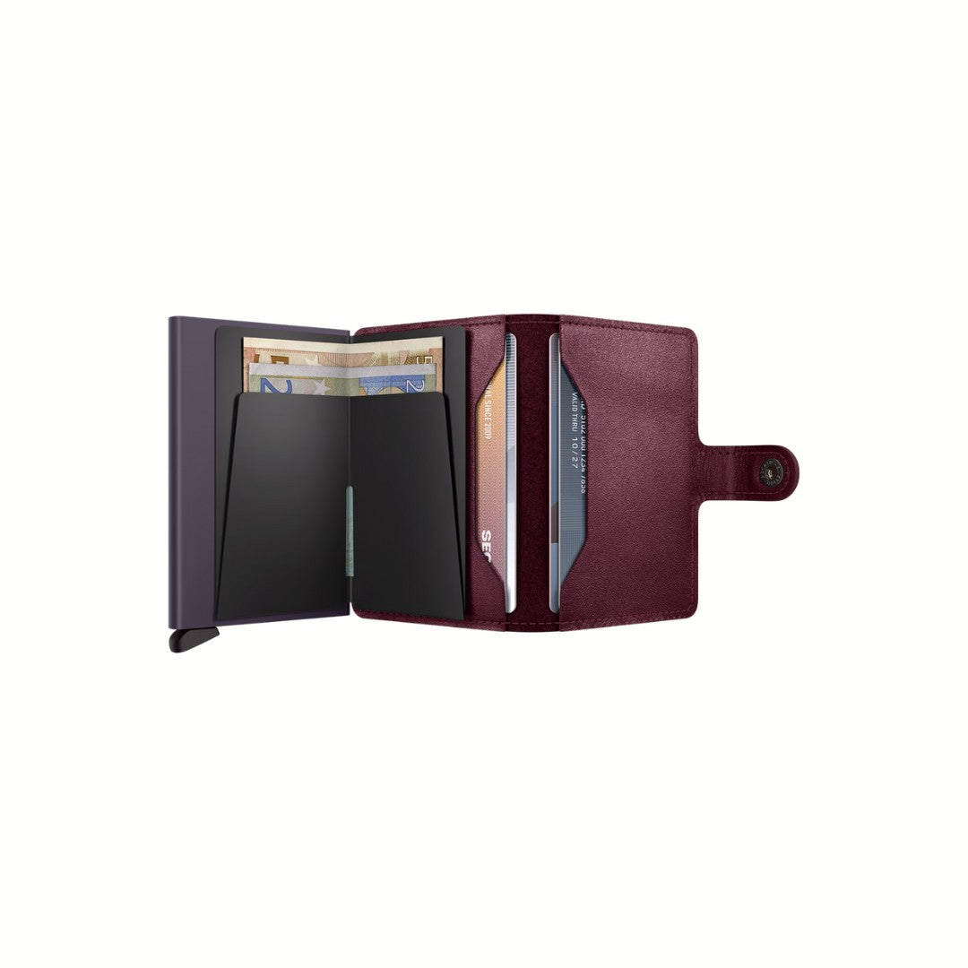 Secrid portafogli compatto in alluminio e pelle "Miniwallet Original" Bordeaux MO.CRANBERRY