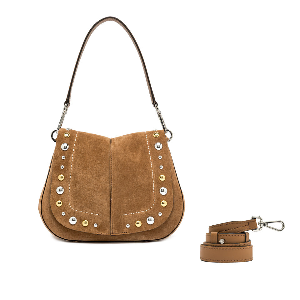 Gianni Chiarini borsa a spalla in camoscio "Helena Round" Cuoio BS12386 CMBRC.1478 CARAMEL