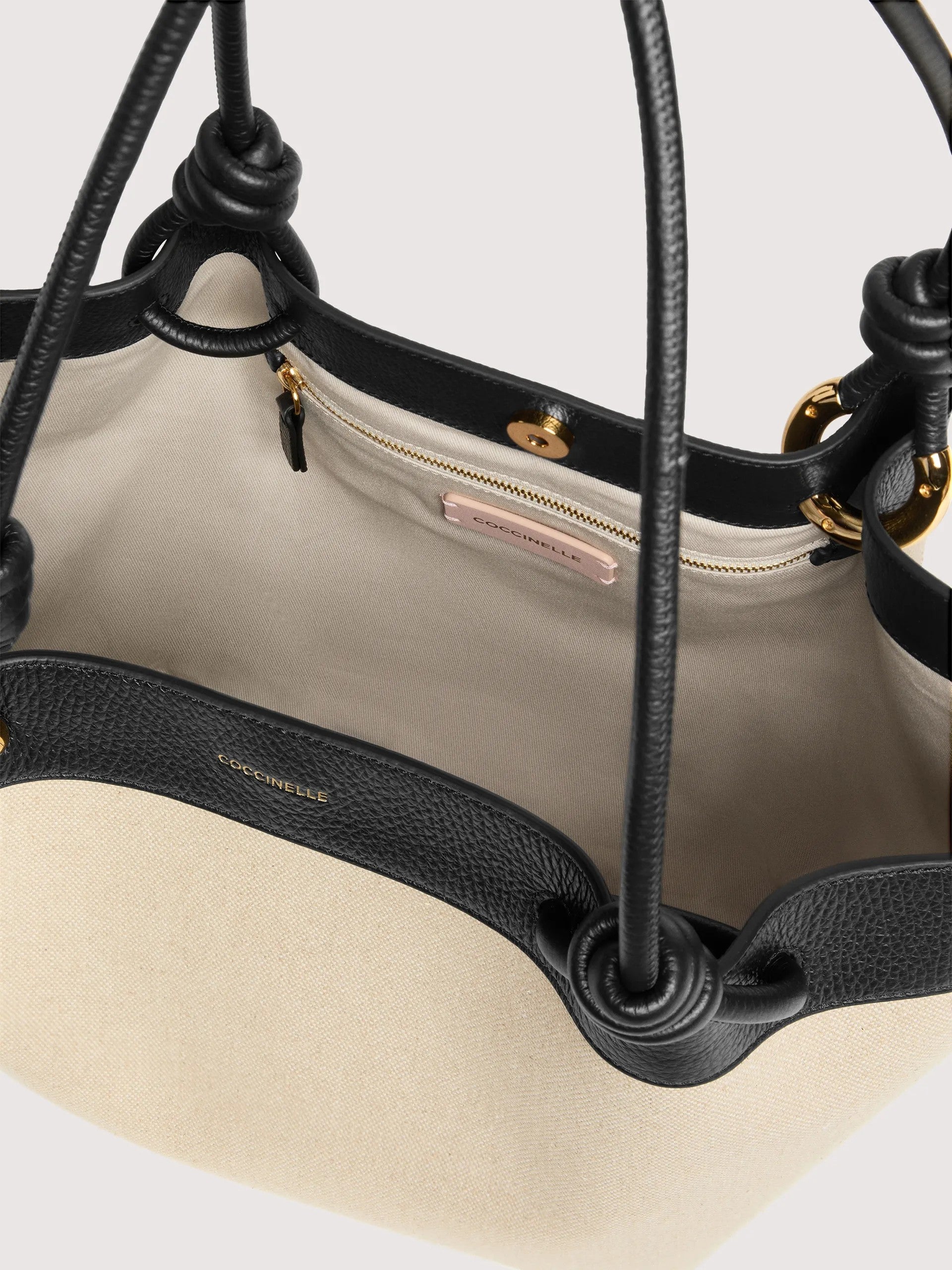 Coccinelle borsa shopping intessuto e pelle "Finn Canvas" Nero E1U06110201.846 NATURAL/NOIR