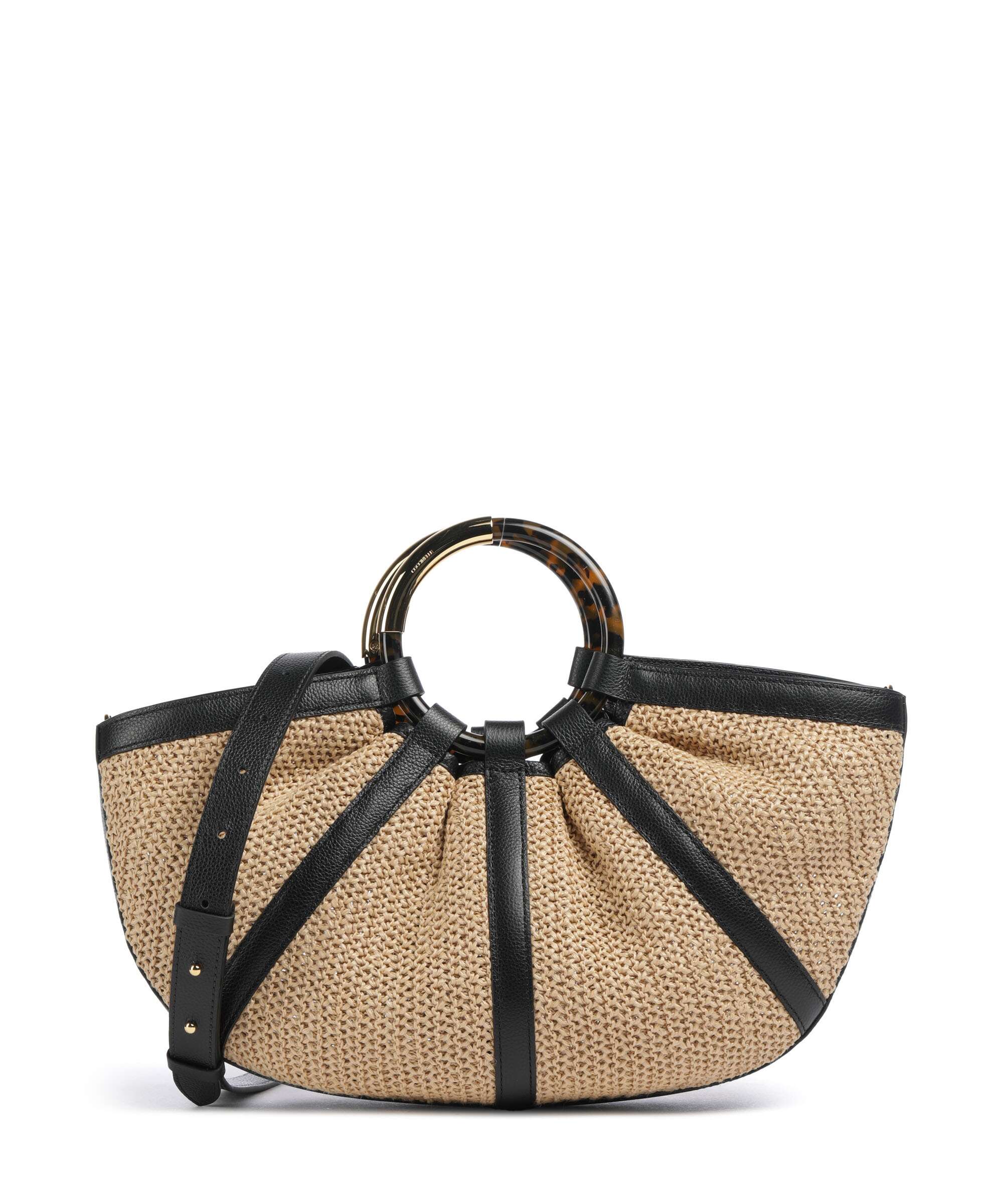 Coccinelle borsa a mano in raffia e pelle "Shell Straw" Nero E1U5D180101.846 NATURAL/NOIR