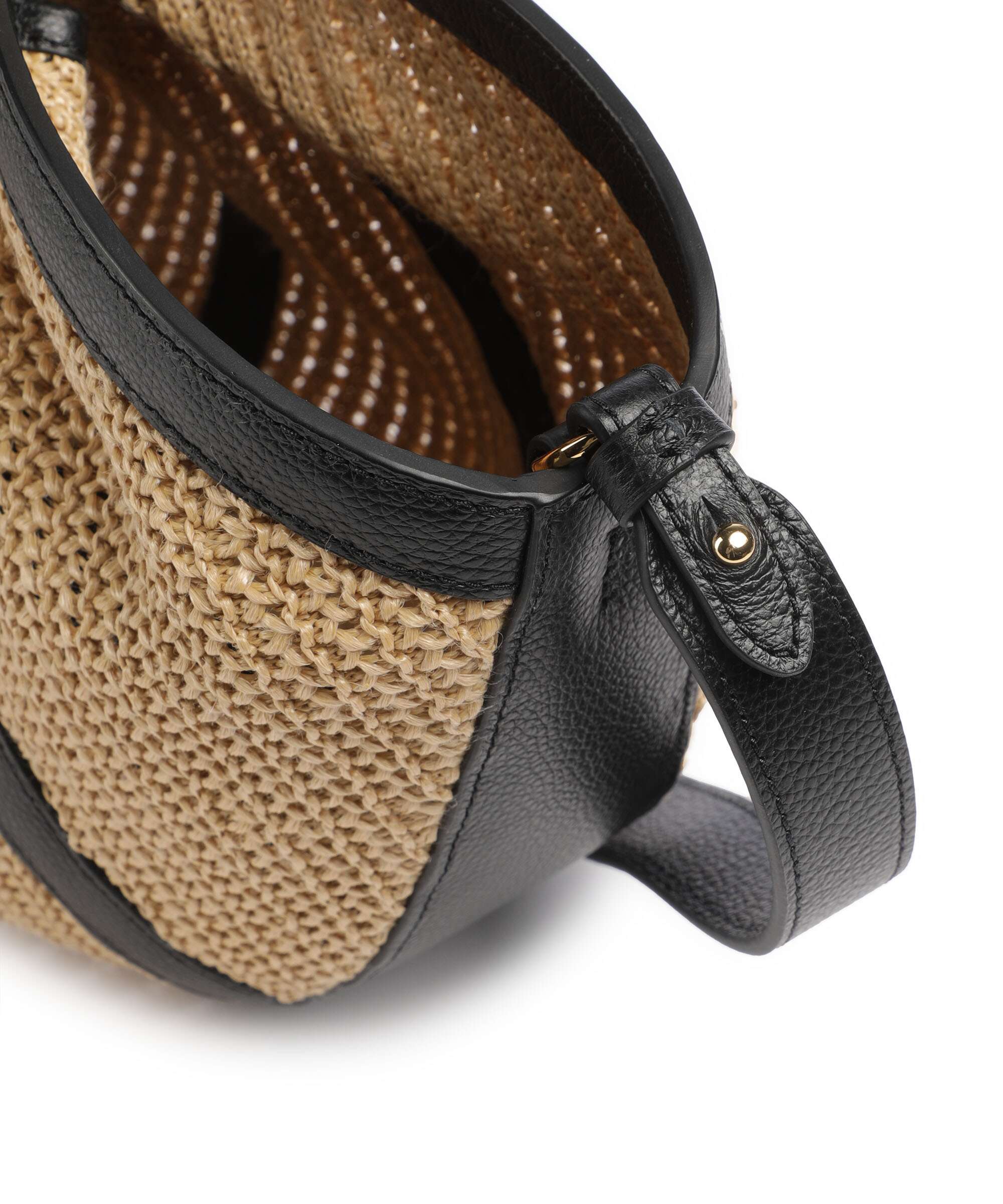 Coccinelle borsa a mano in raffia e pelle "Shell Straw" Nero E1U5D180101.846 NATURAL/NOIR