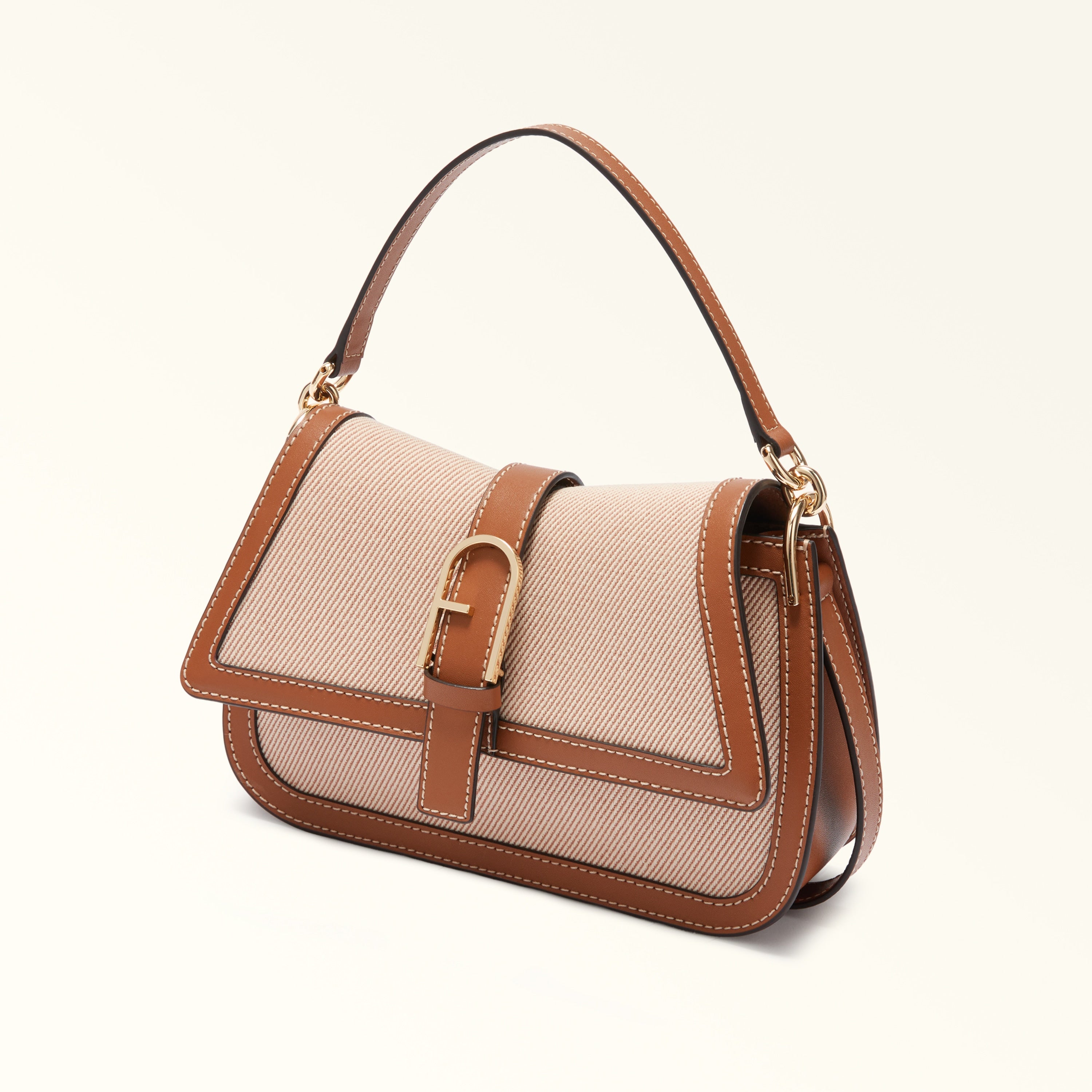 Furla borsa a spalla in tessuto e pelle "Flow" Multicolor WB02042.TCO00 TONI COGNAC