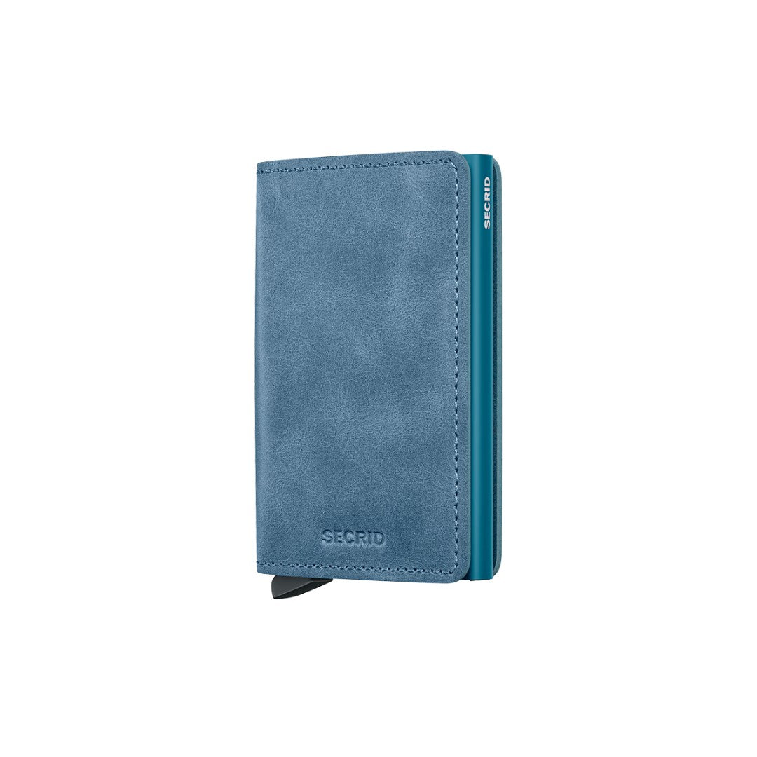 Secrid portafogli compatto in alluminio e pelle "Slimwallet Vintage" Petrolio SV.TEAL