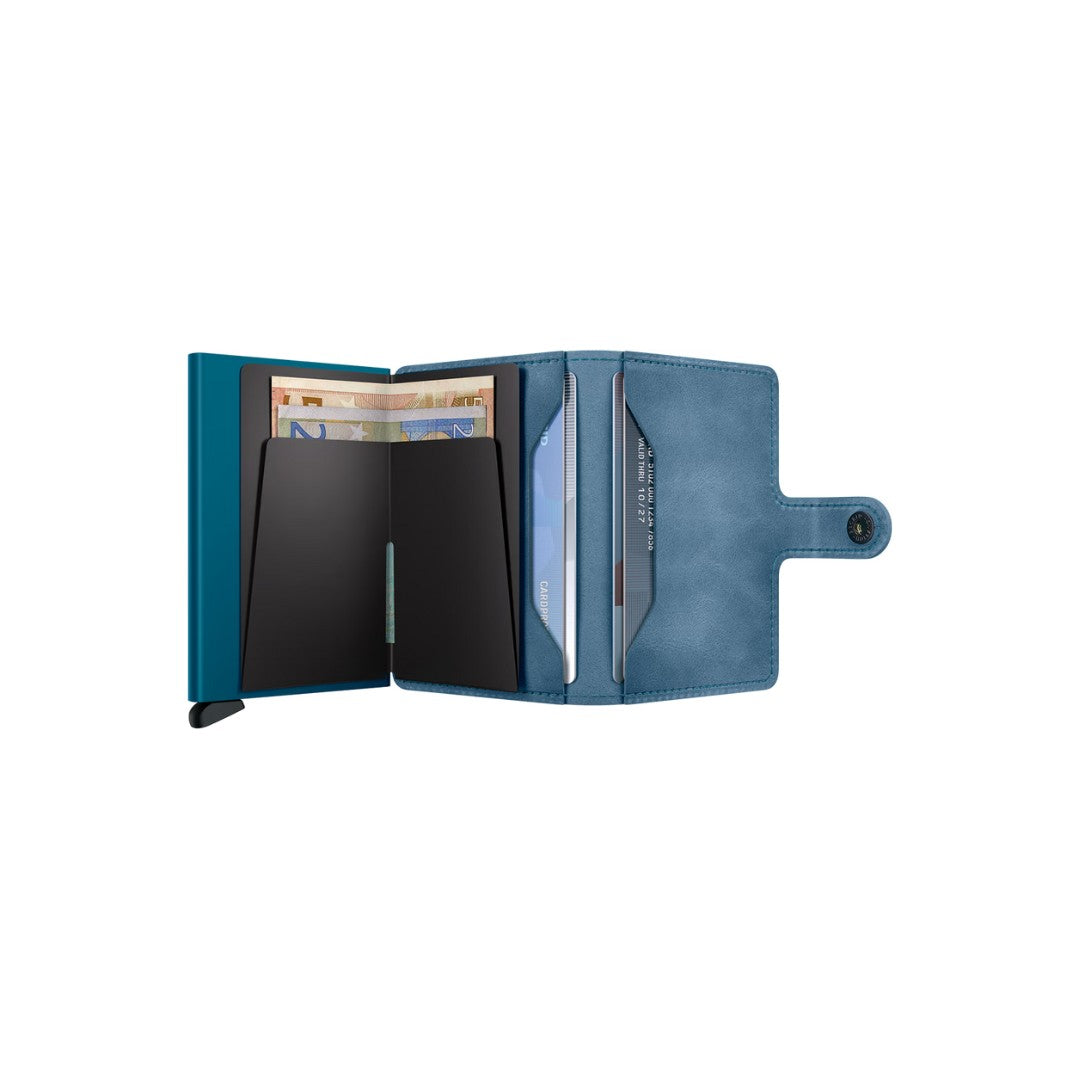 Secrid portafogli compatto in alluminio e pelle "Miniwallet Vintage" Petrolio MV.TEAL