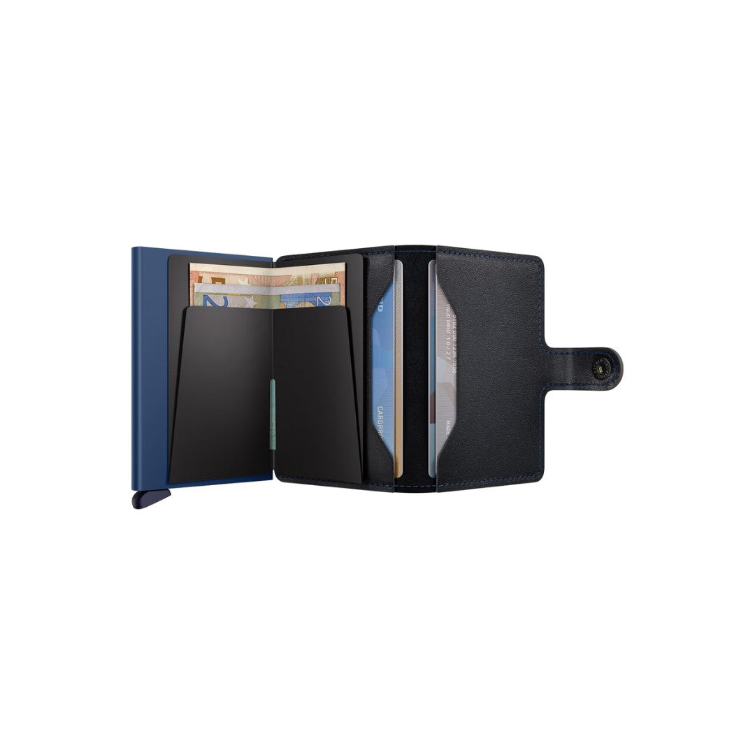 Secrid portafogli compatto in alluminio e pelle "Miniwallet Original" Nero MO.BLACK-NAVY