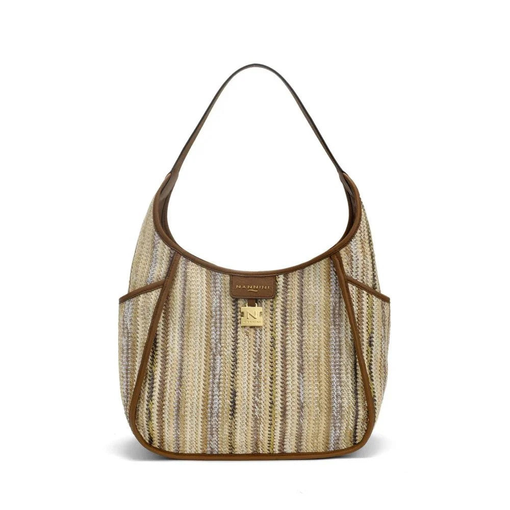 Nannini borsa a spalla in raffia e pelle "Siria-G" Multicolor 19401-2.BRUCIATO/BRUCIATO