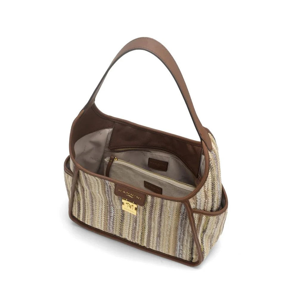 Nannini borsa a spalla in raffia e pelle "Siria-G" Multicolor 19401-2.BRUCIATO/BRUCIATO
