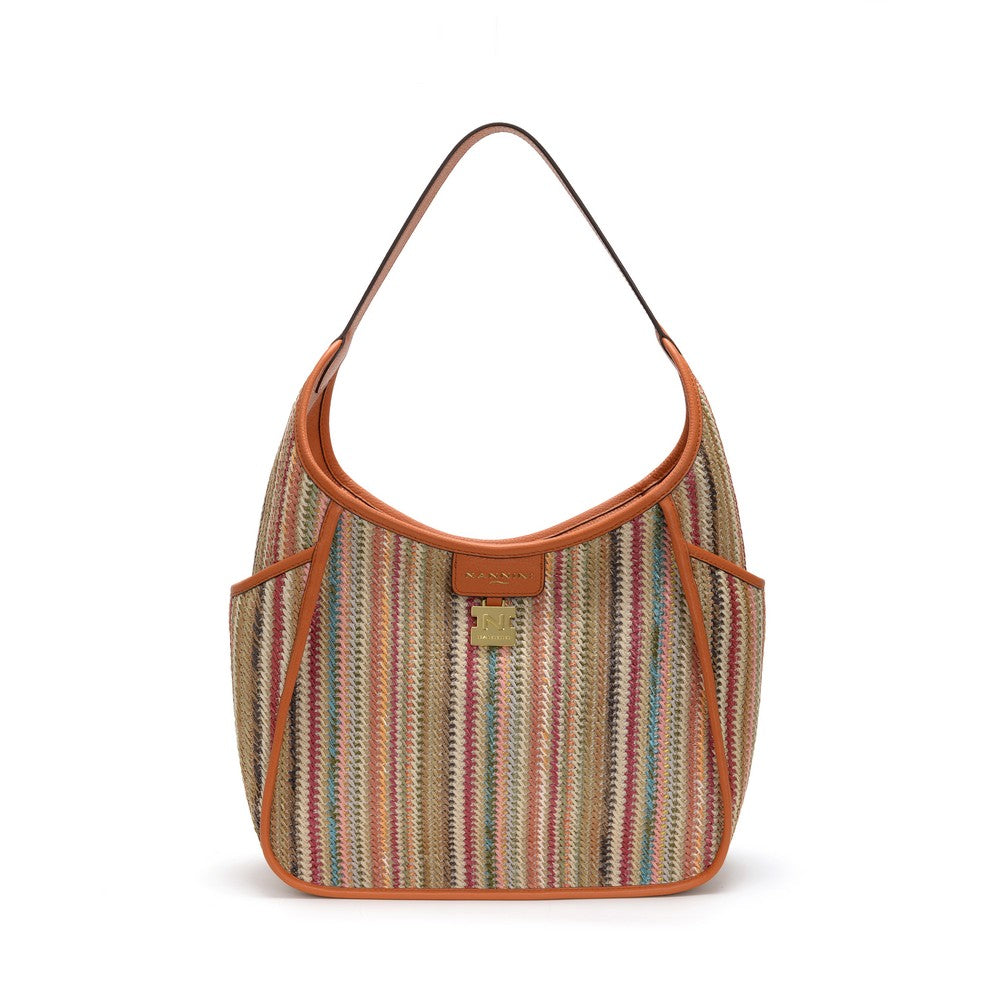 Nannini borsa a spalla in raffia e pelle "Siria-G" Multicolor 19401-2.ARANCIO/ARANCIO