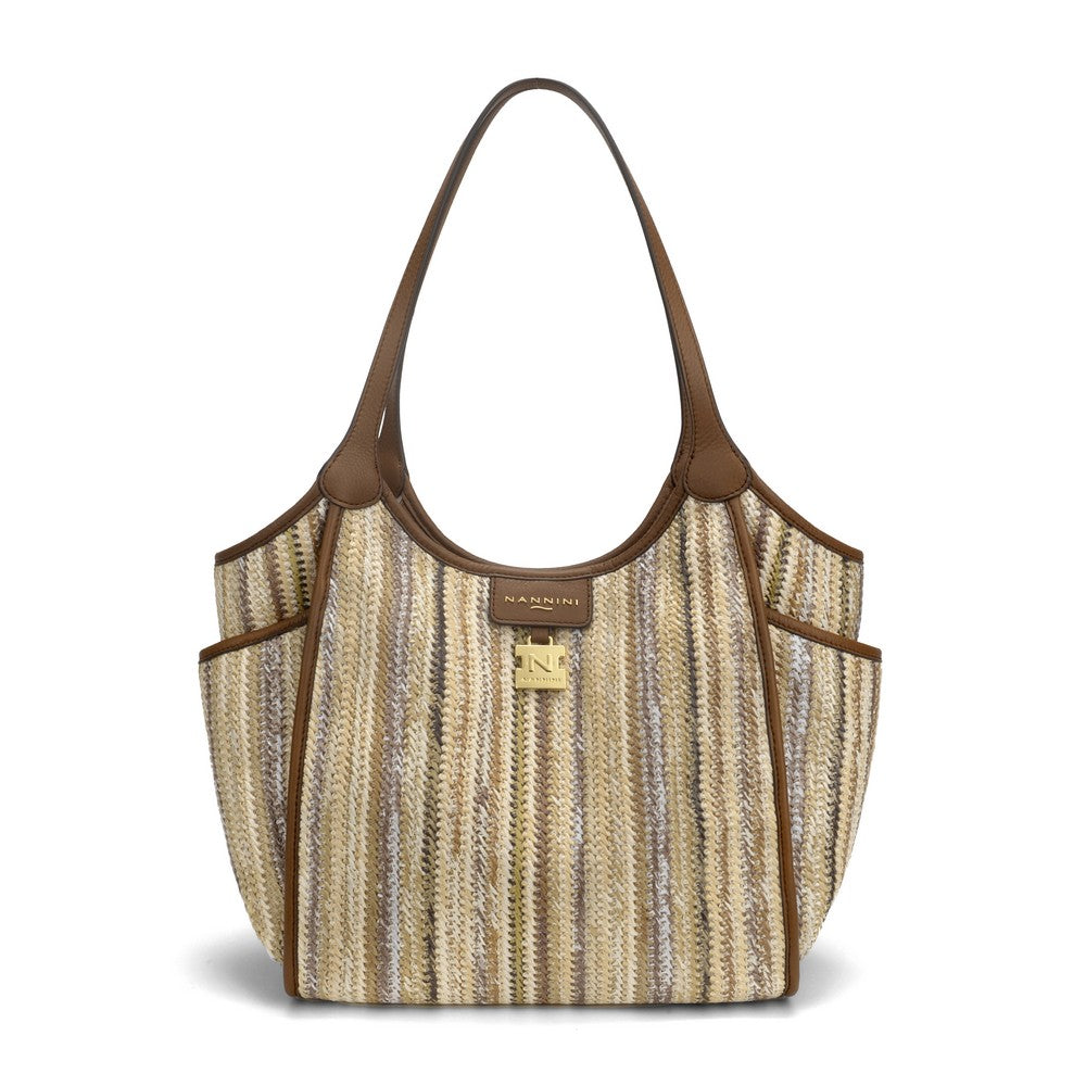 Nannini borsa shopping in raffia e pelle "Siria-G" Multicolor 19400-2.BRUCIATO/BRUCIATO