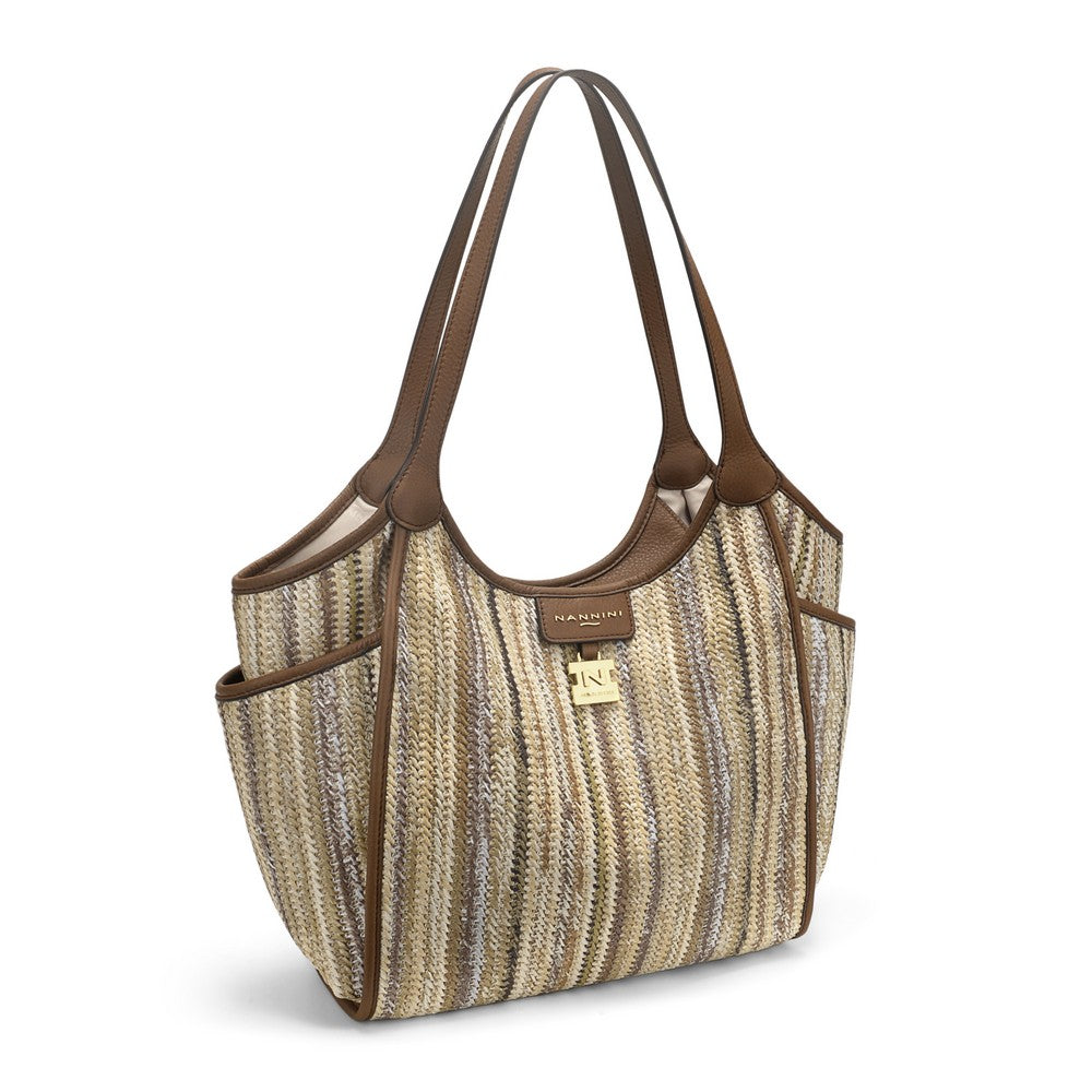 Nannini borsa shopping in raffia e pelle "Siria-G" Multicolor 19400-2.BRUCIATO/BRUCIATO