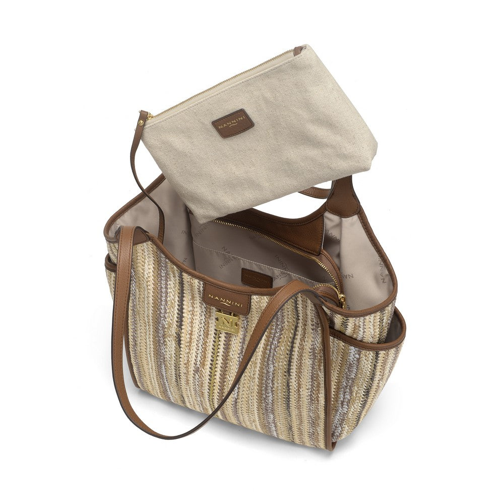 Nannini borsa shopping in raffia e pelle "Siria-G" Multicolor 19400-2.BRUCIATO/BRUCIATO