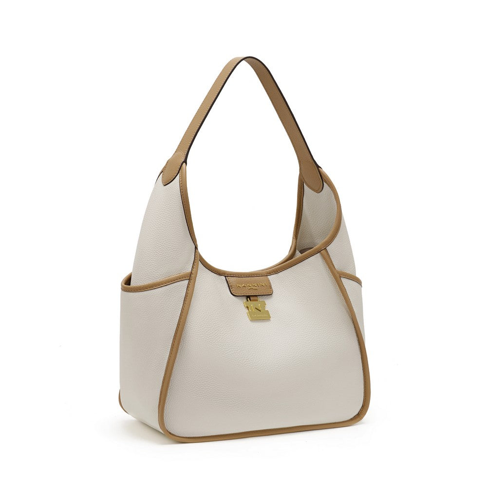 Nannini borsa shopping in pelle "Fulvia" Bianco 19401.OFF WHITE/CAMEL