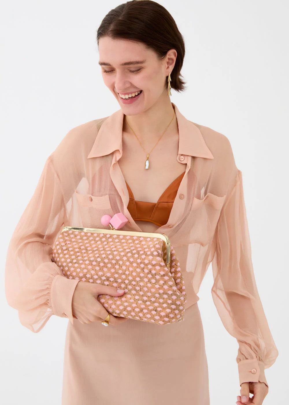 Nalì pochette in sughero e tessuto "Nadia" Rosa LYPC0048.ROSA