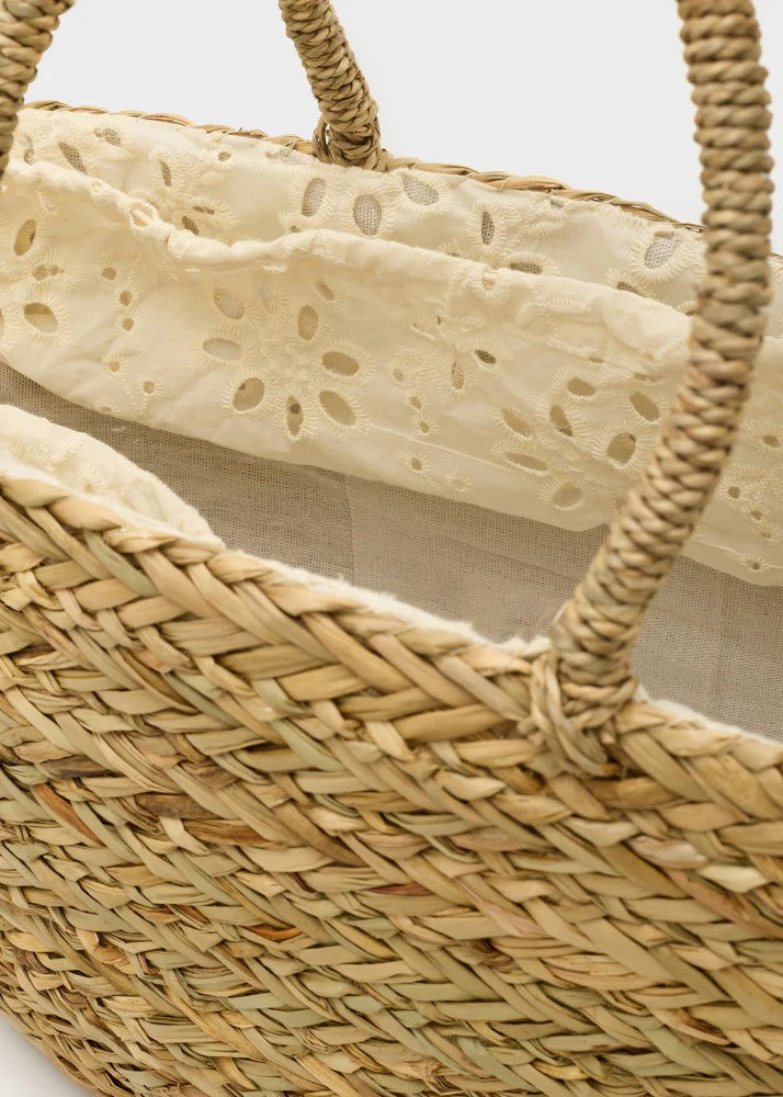 Nalì borsa shopping in tessuto e rafia "Santorini" Beige TMBS0006.PAGLIA